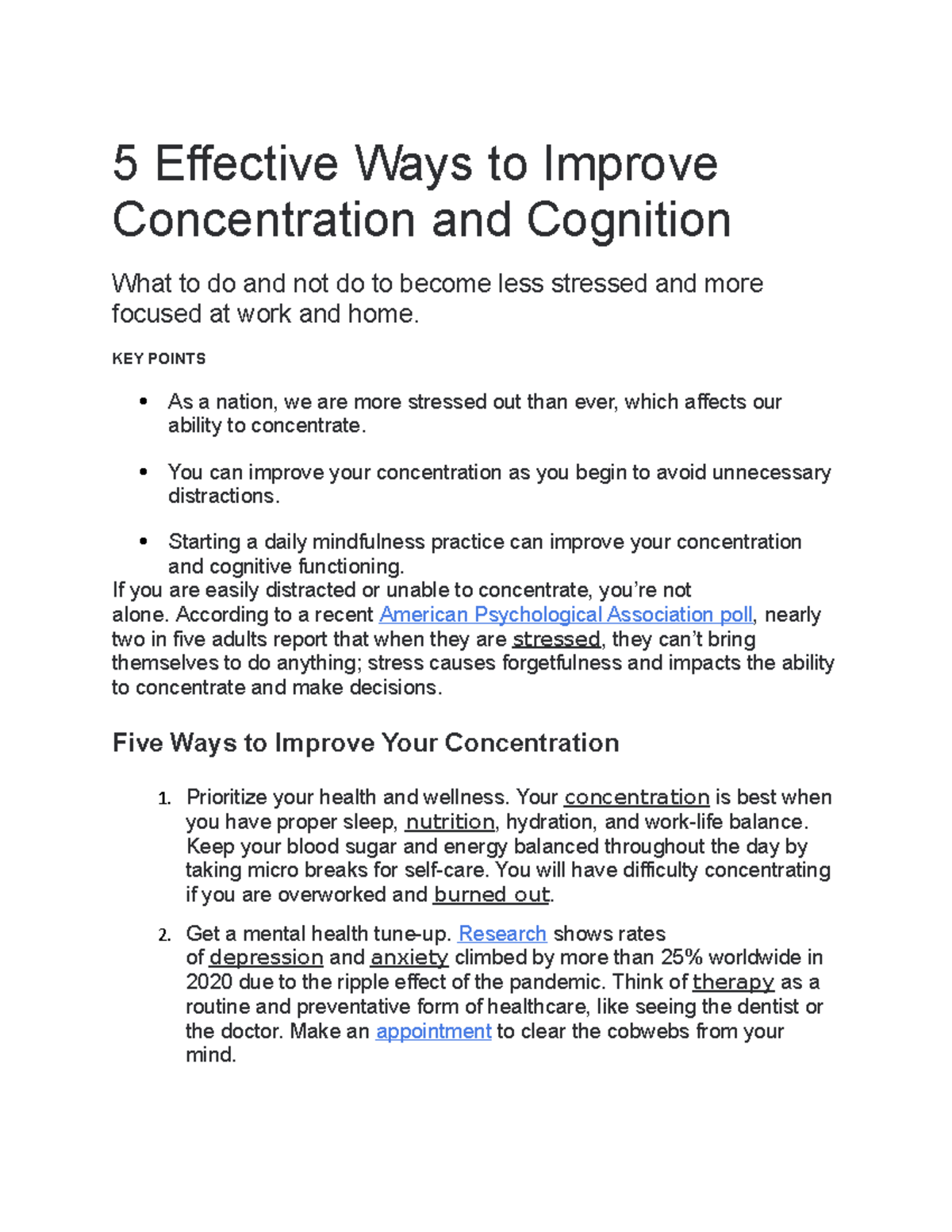 5 Effective Ways to Improve Concentration and Cognition - KEY POINTS As ...