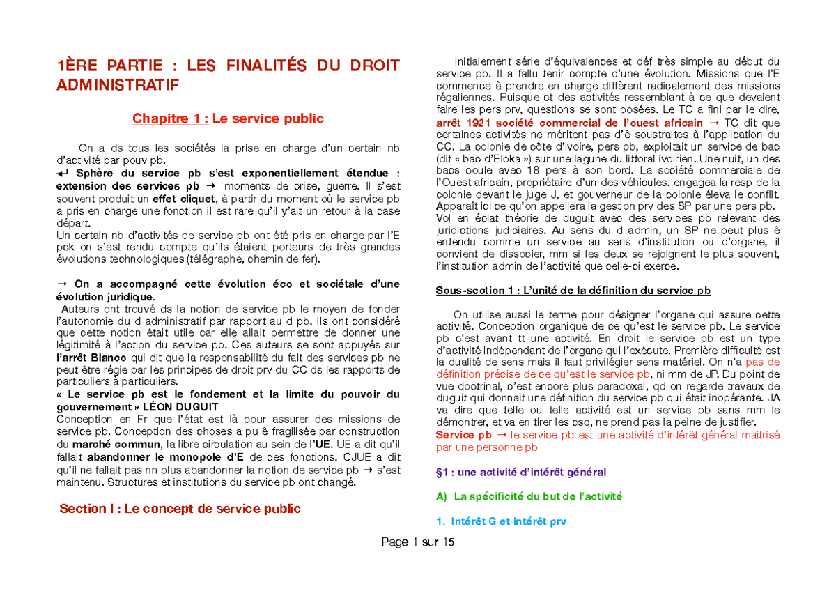 Fiches De Droit Admin Partie Re Partie Les Finalit S Du Droit Administratif Chapitre