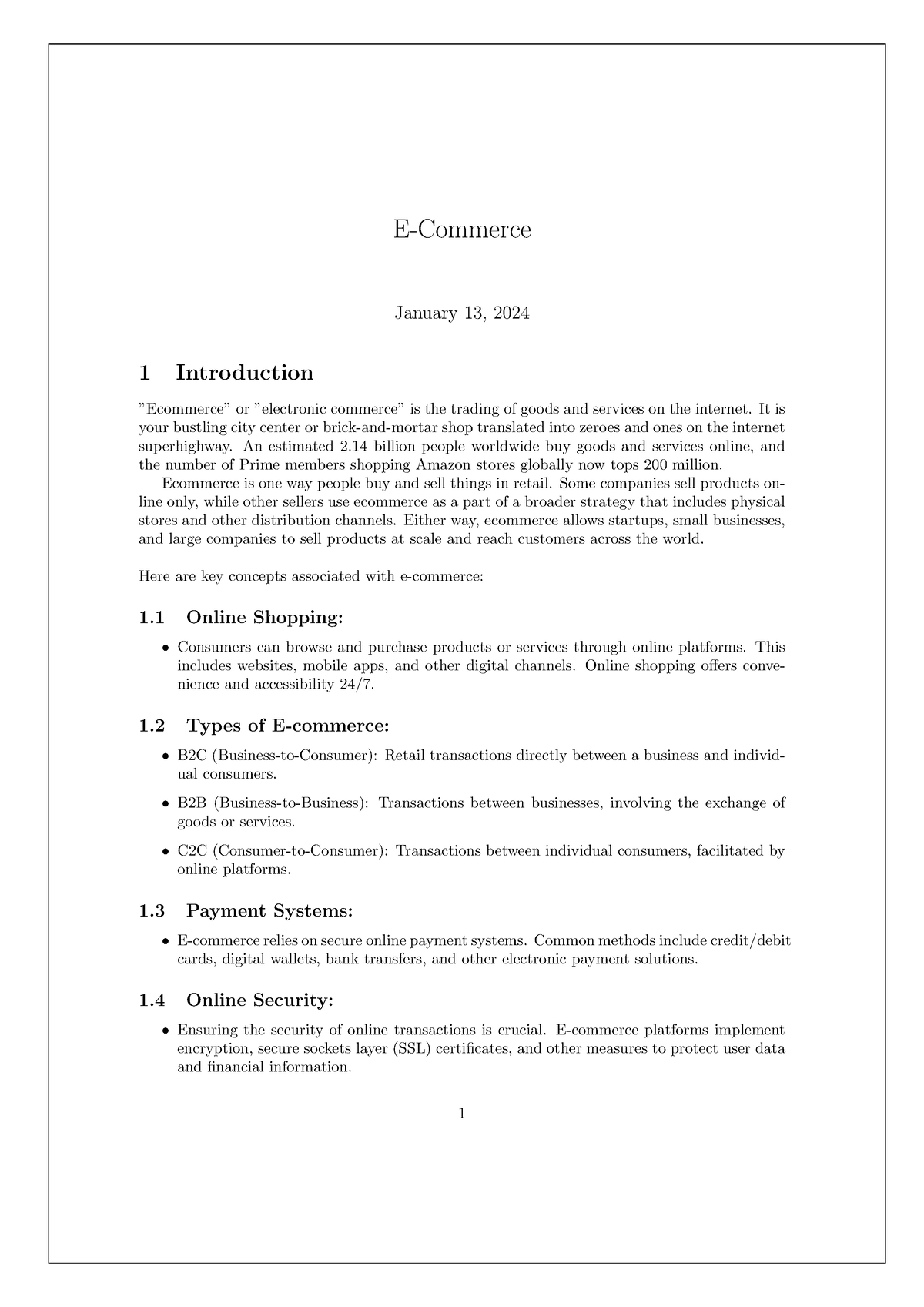 introduction for e commerce assignment