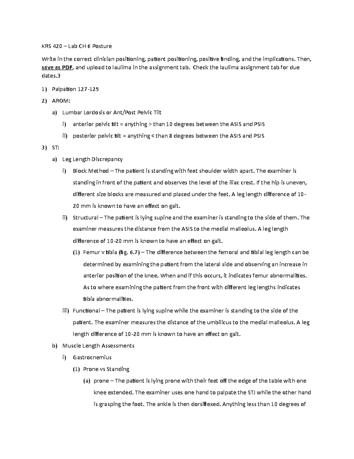 Lab #8 - Posture - KRS 420 – Lab CH 6 Posture Write in the correct ...