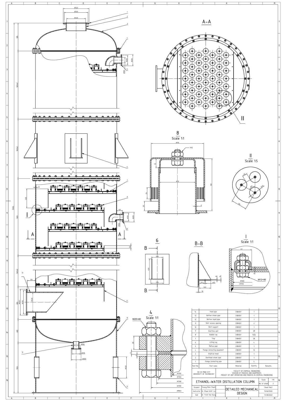 Designf Detailed mechanical design of bubble cap trays of ethanol