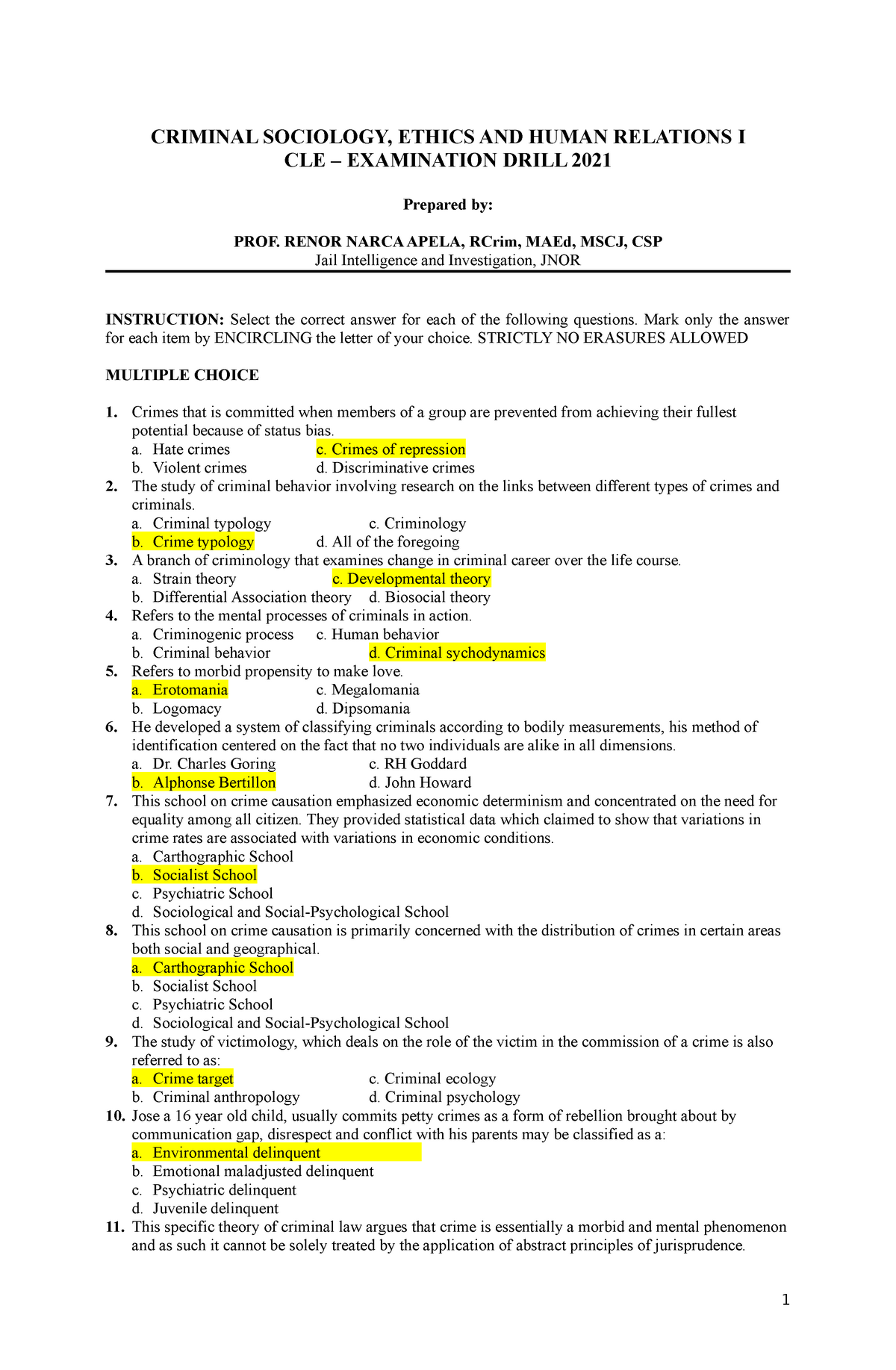 C Riminal- Sociology - Lecture Notes 1 - CRIMINAL SOCIOLOGY, ETHICS AND ...