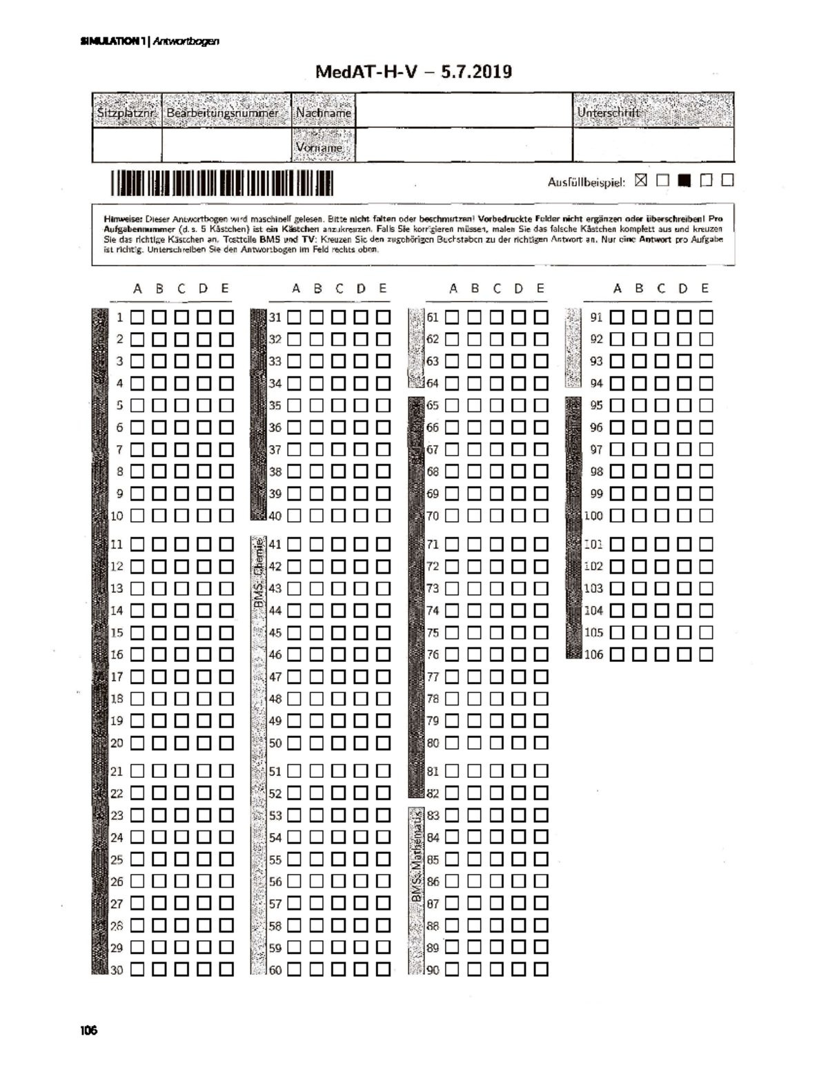 Antwortbogen Med AT - MedAT-Aufsicht - Studocu