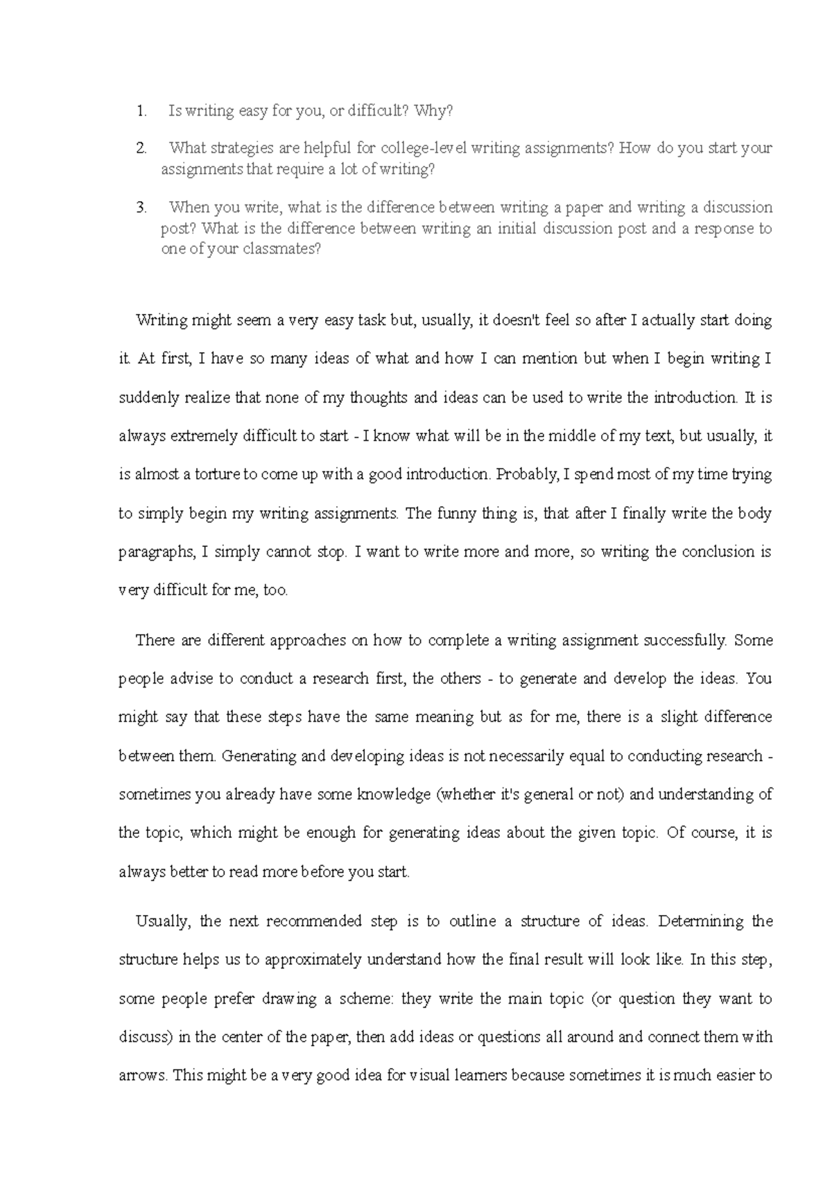 Week 2 Discussion Forum - Is writing easy for you, or difficult? Why ...