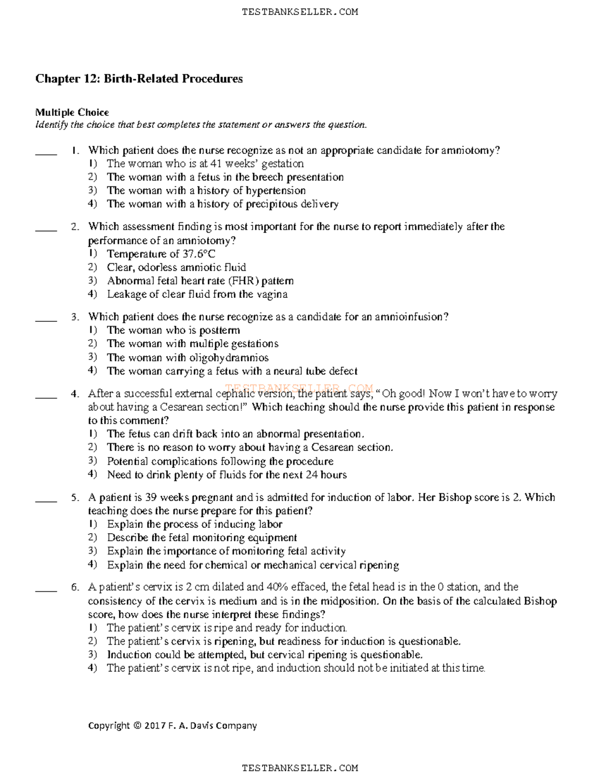 Ch12 - Ch 12 - TESTBANKSELLER Copyright © 2017 F. A. Davis Company ...