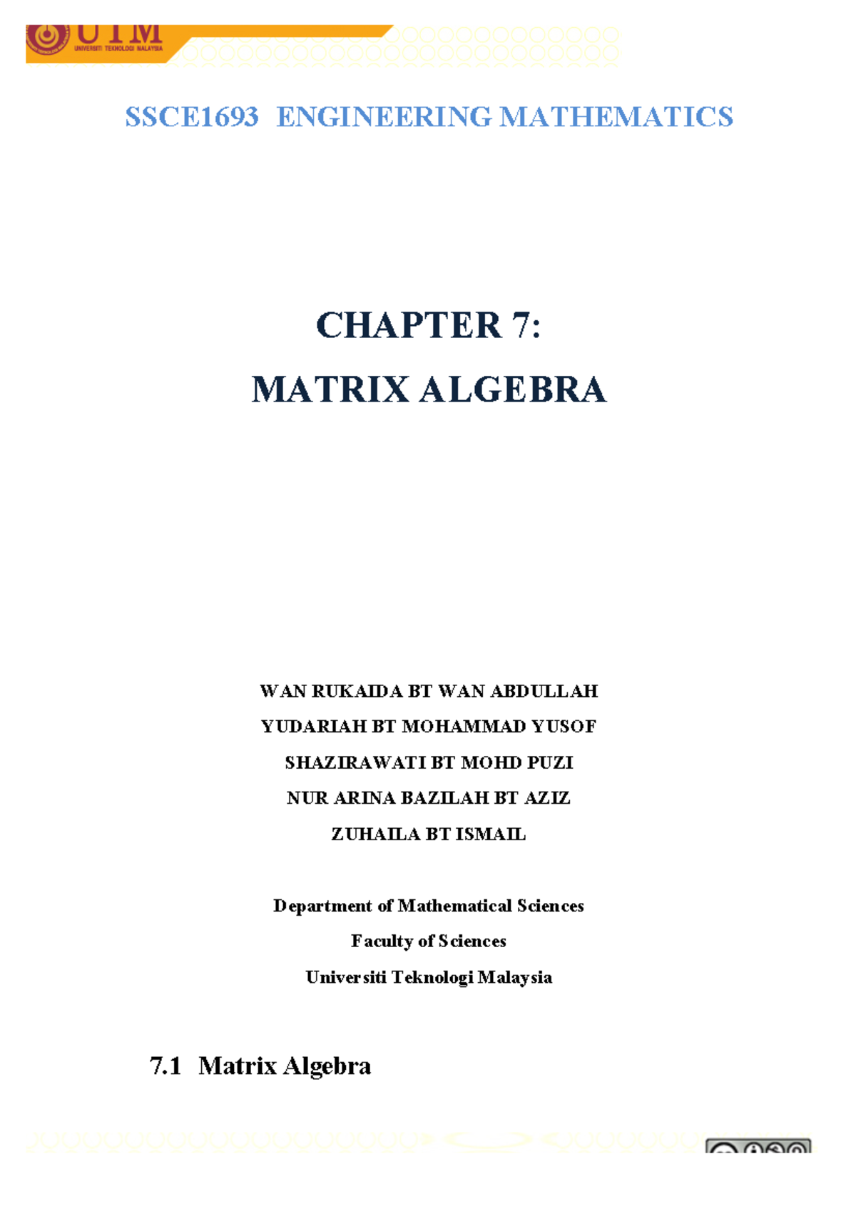 OCW - CH7 - Matrix - Lecture notes 7 - SSCE1693 ENGINEERING MATHEMATICS ...