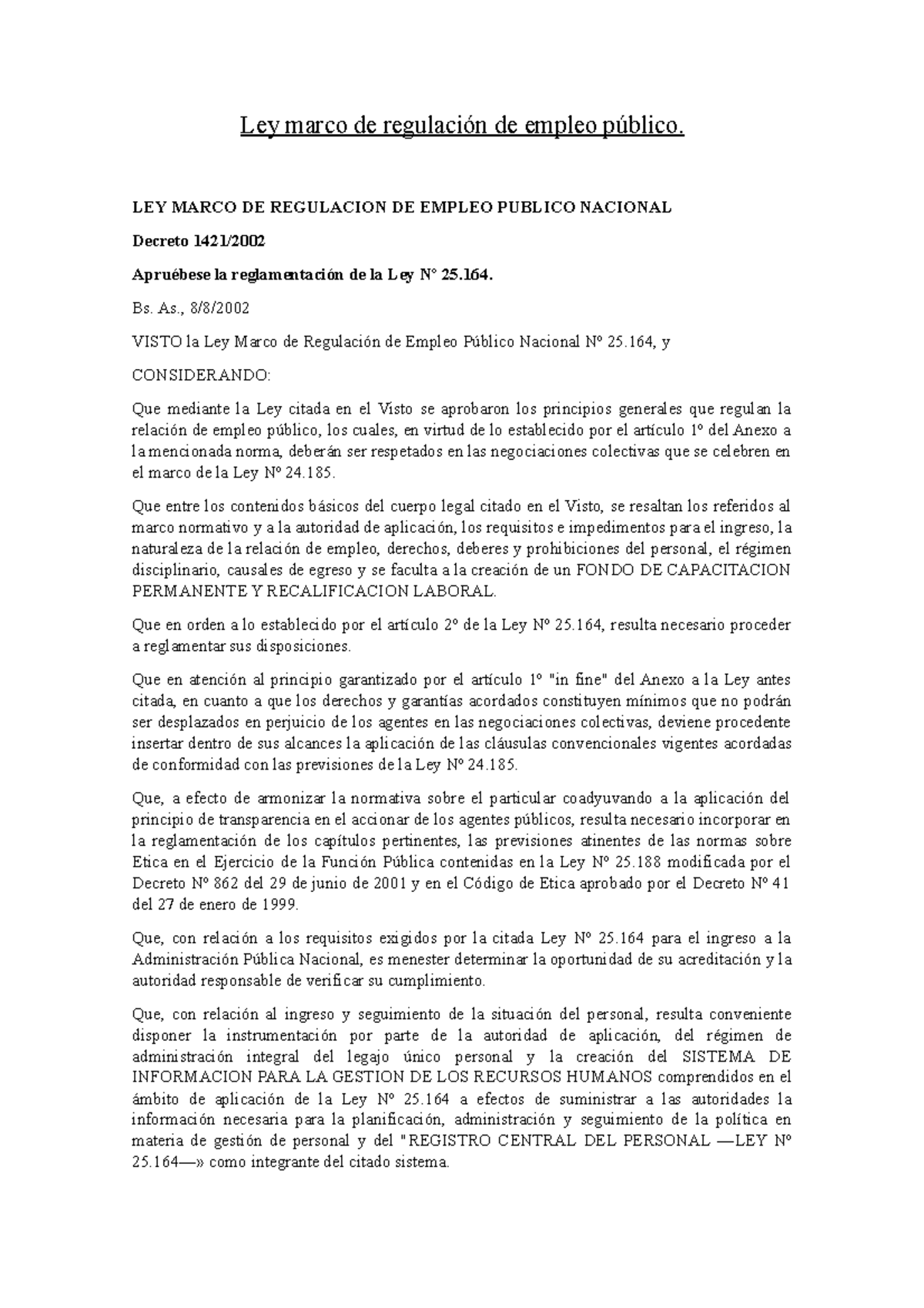 Ley Marco De Regulación De Empleo Público - LEY MARCO DE REGULACION DE ...