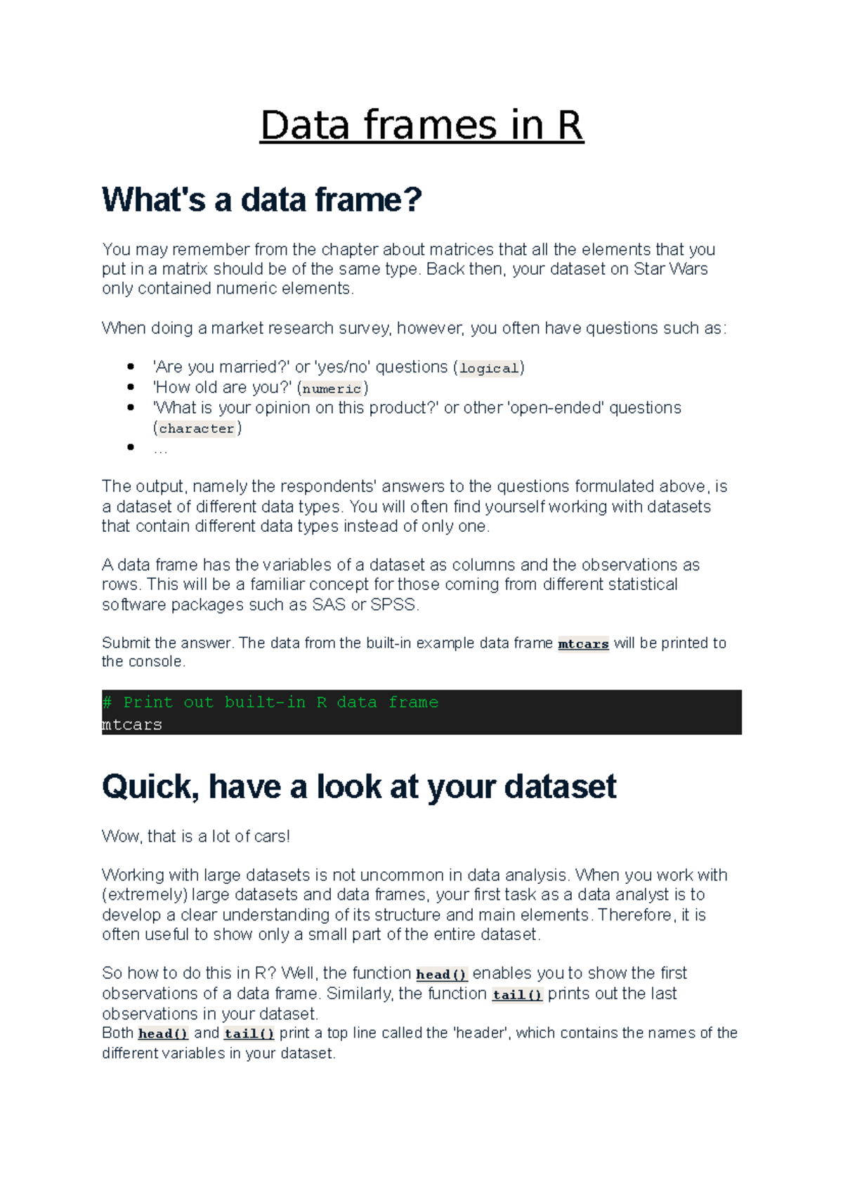 Working with Data Frames in R - Studocu