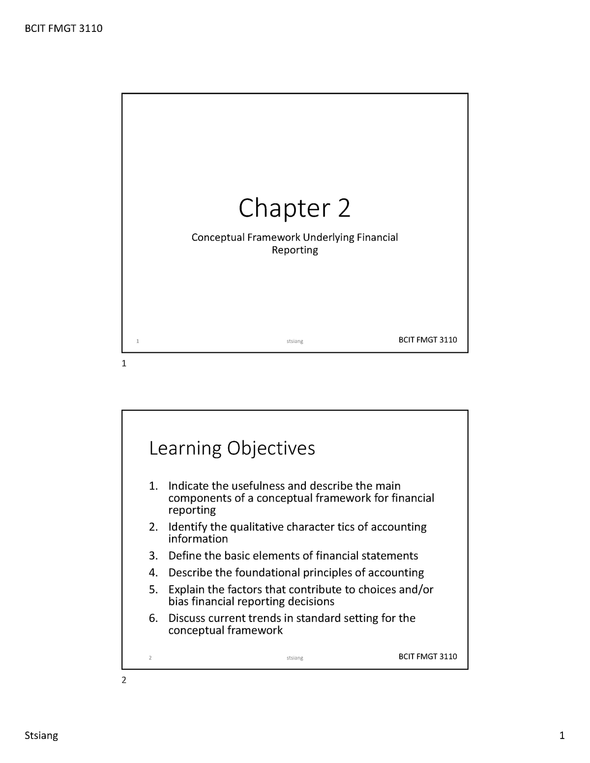 Chapter 2 Lecture Notes 2 Chapter 2 Conceptual Framework Underlying Financial Reporting 1 5344