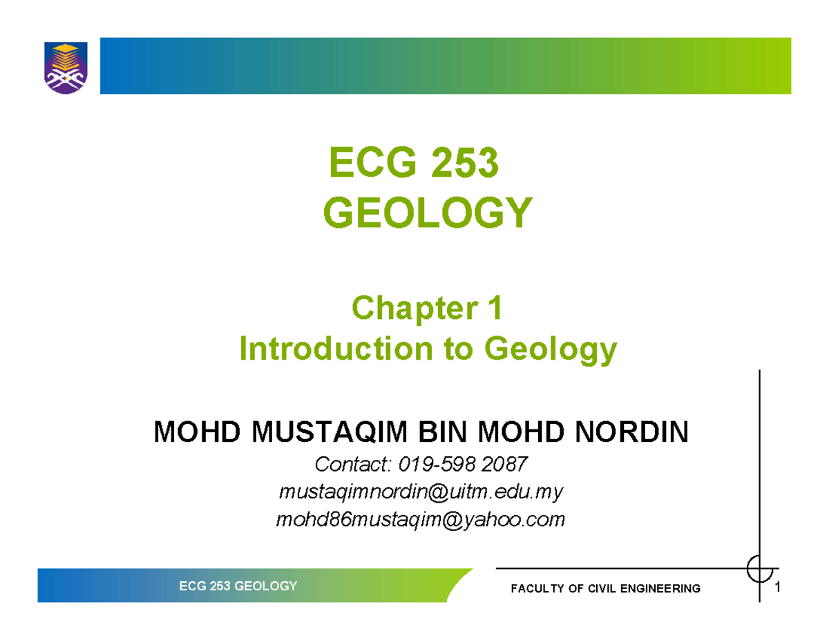 Chapter 1 (Introduction To Geology) - ECG 253 GEOLOGY Chapter 1 ...