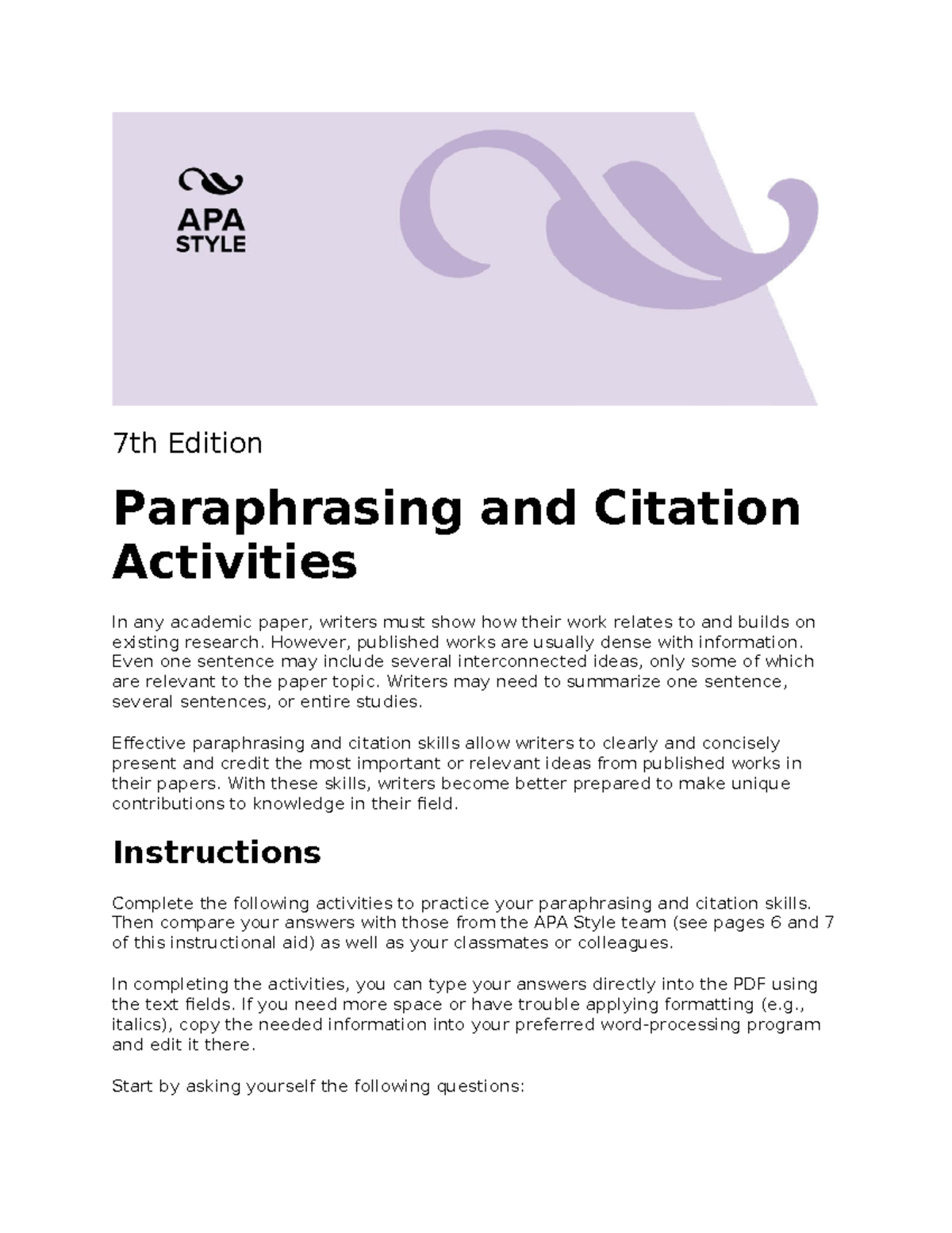 apa paraphrasing and citation activities