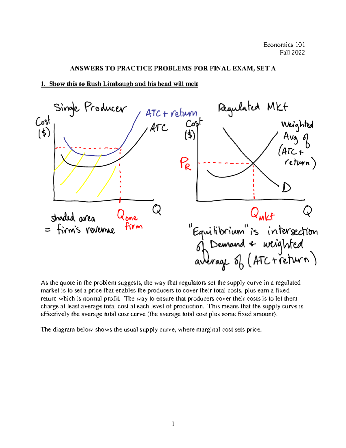 F22 Practice Problems Final Set A Answers - Economics 101 Fall 2022 ...