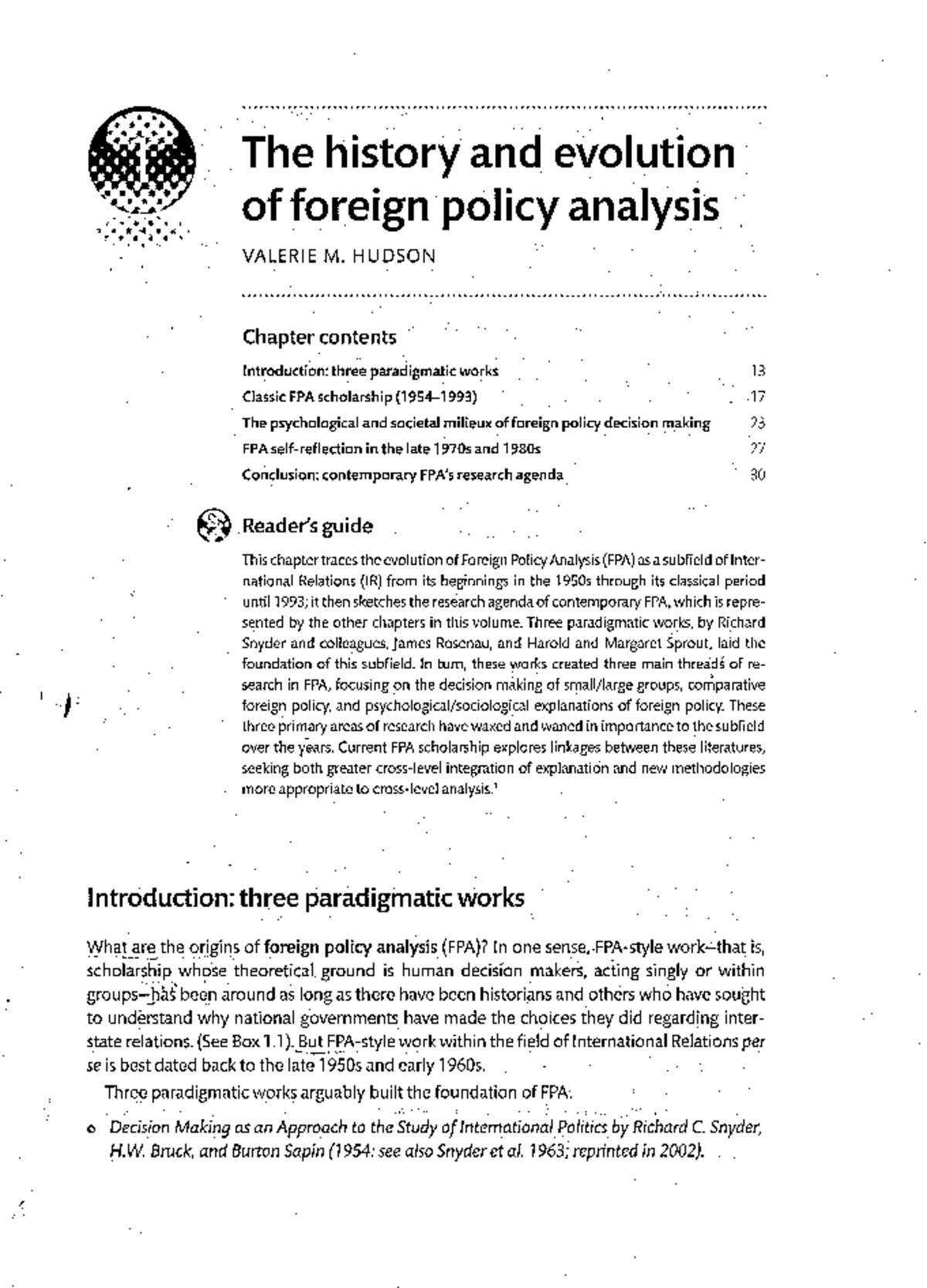 THE History AND Evolution OF Foreign Policy Analysis Hudson V ,j