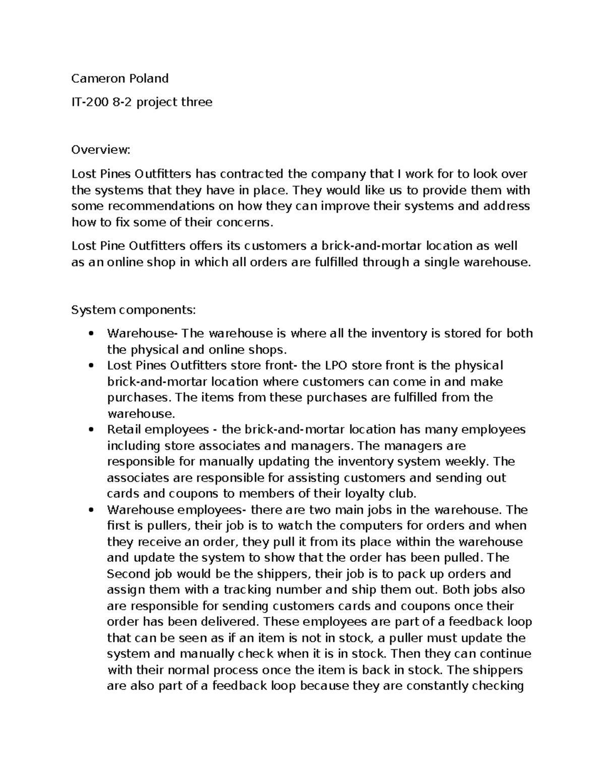 It100 82 project 3 Cameron Poland IT200 82 project three Overview