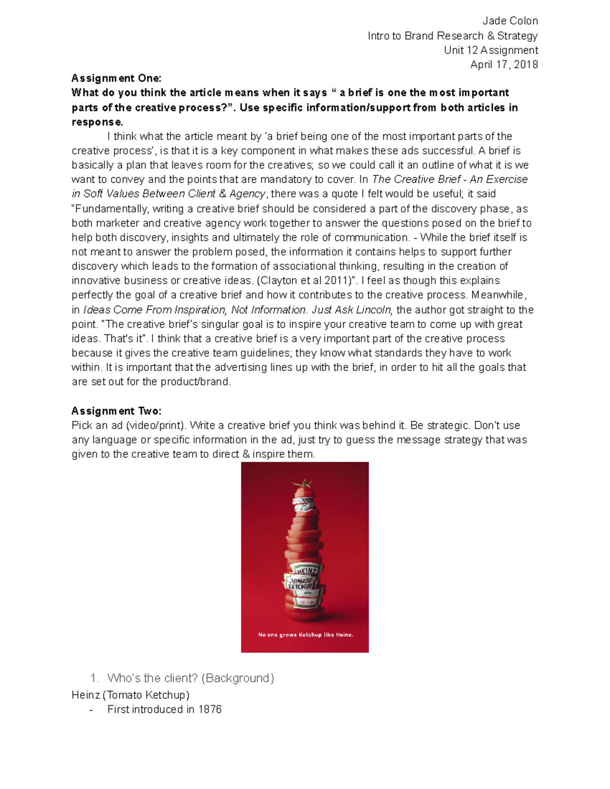 Unit 12 completed assignment - Jade Colon Intro to Brand Research ...