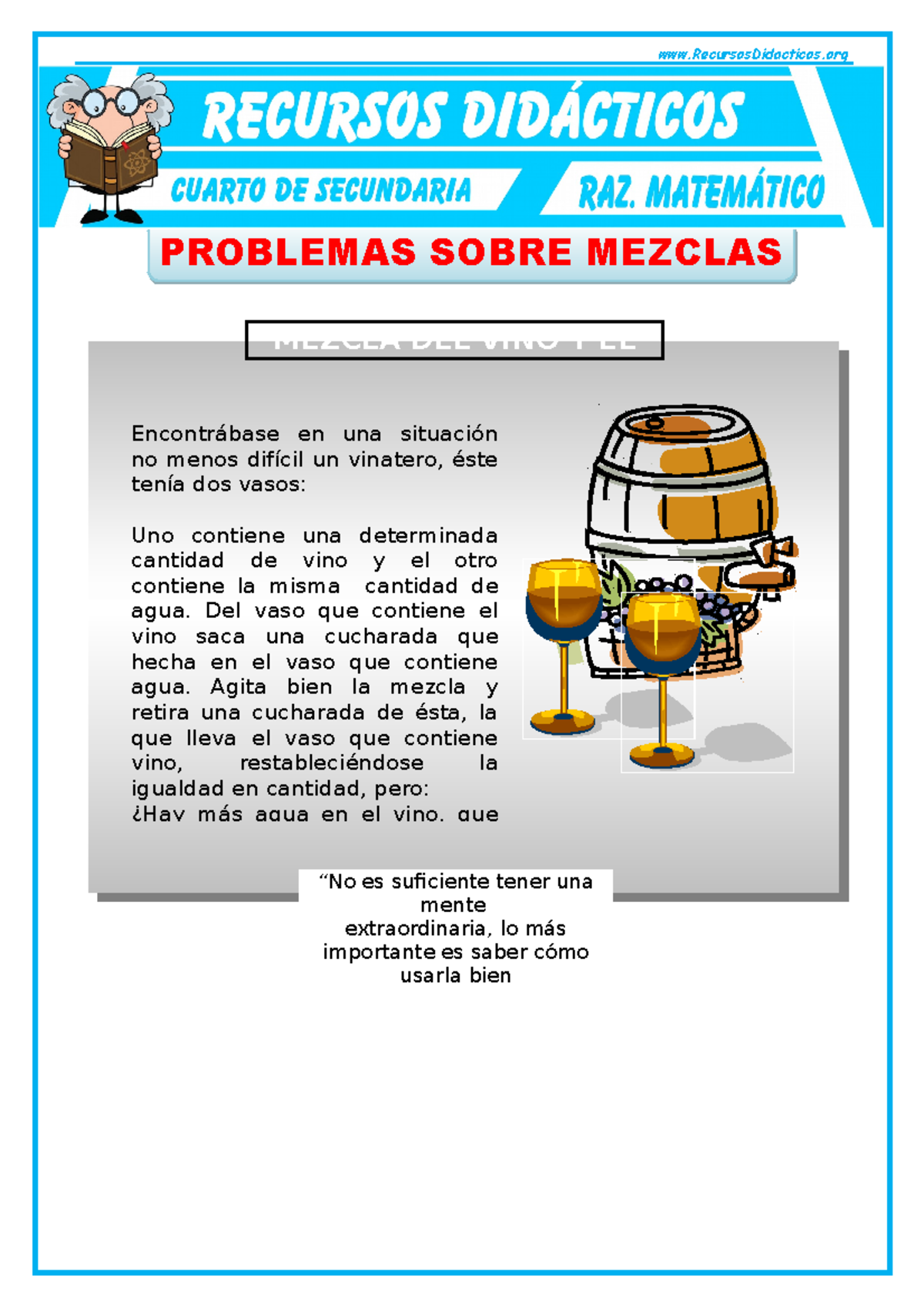Problemas sobre Mezclas para Cuarto de Secundaria - PROBLEMAS SOBRE ...