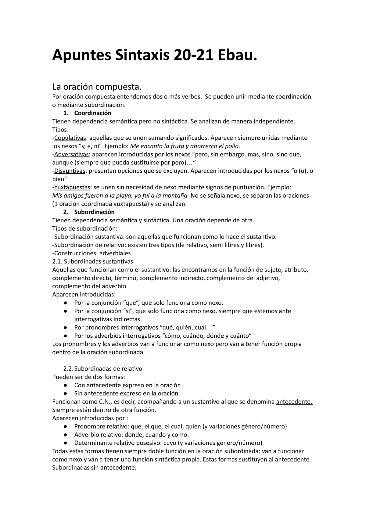 Apuntes Sintaxis Ebau Cyl Lengua Castellana Lengua Castellana Y Literatura Studocu