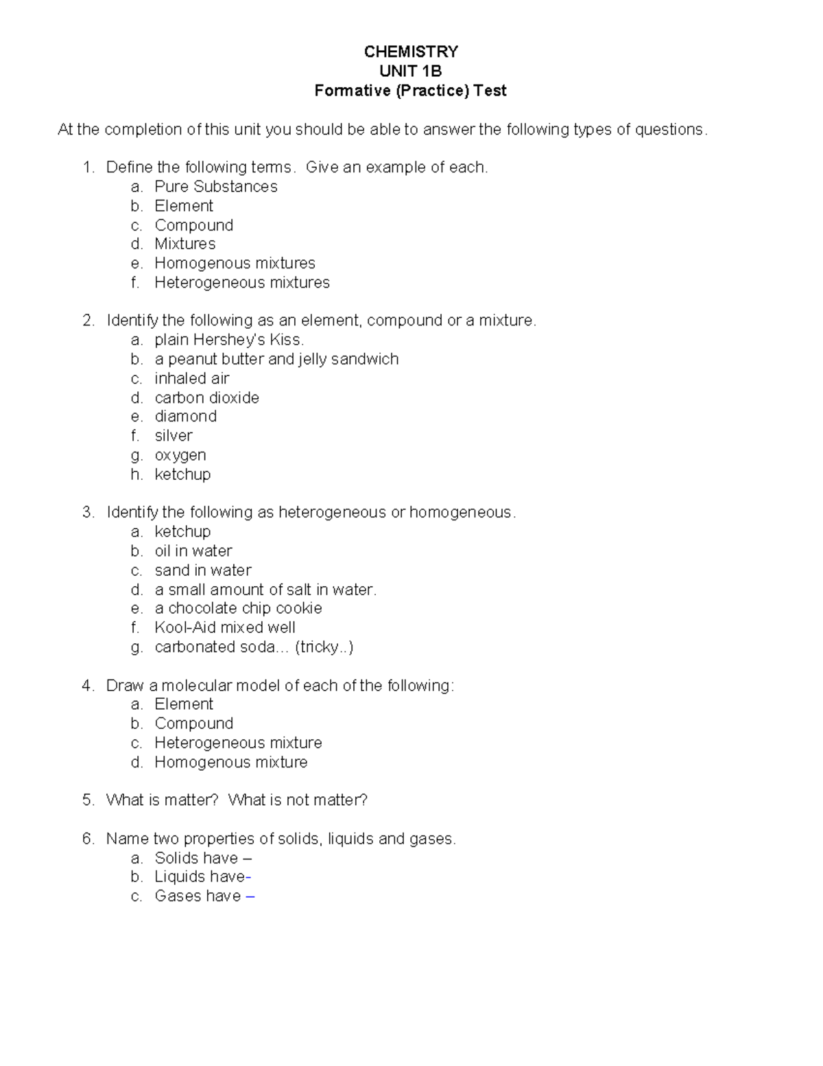 Unit 1B Practice Test - It Is Very Good - CHEMISTRY UNIT 1B Formative ...