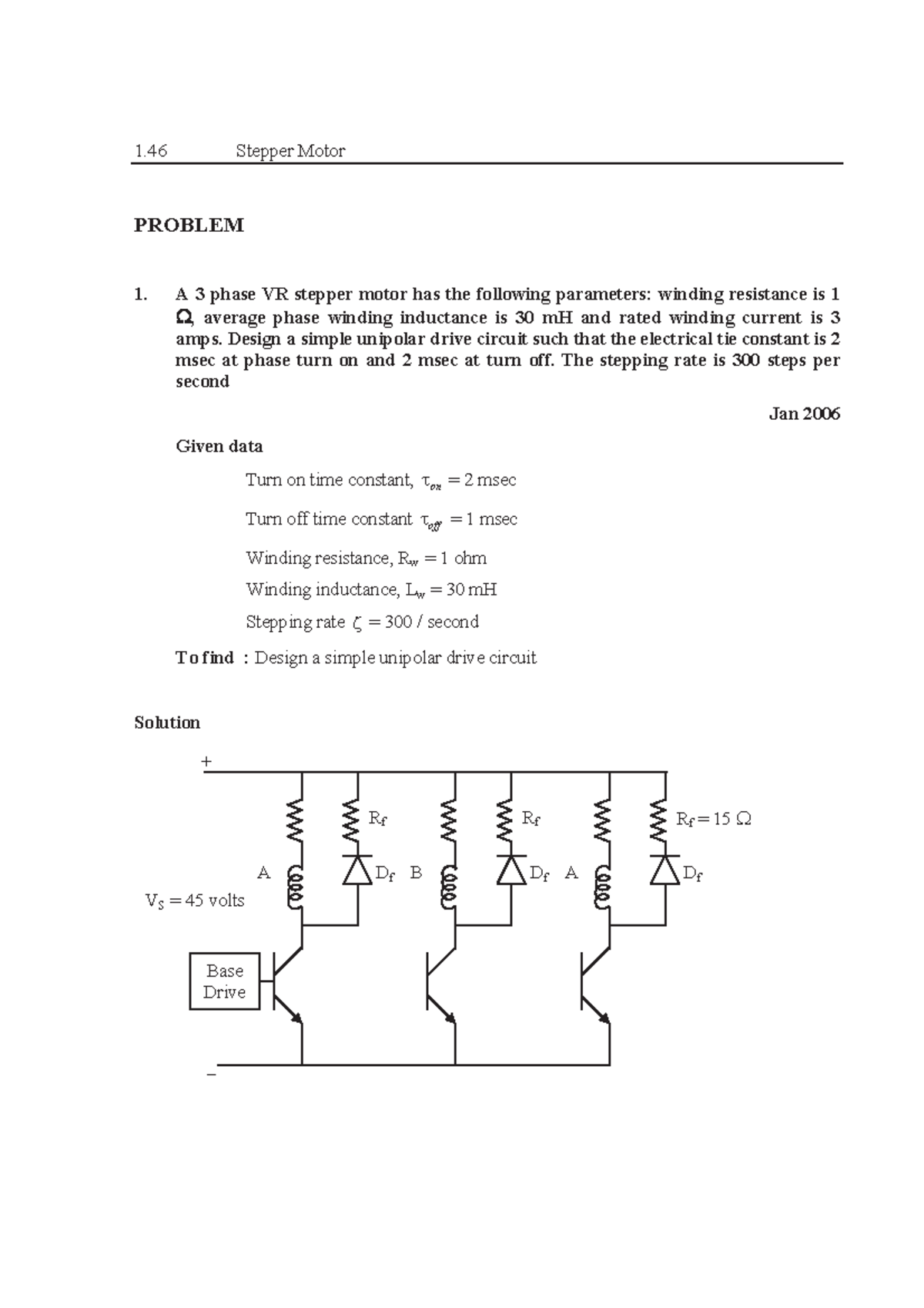 Numerical special machines 1 Stepper Motor PROBLEM A 3 phase VR stepper motor has the