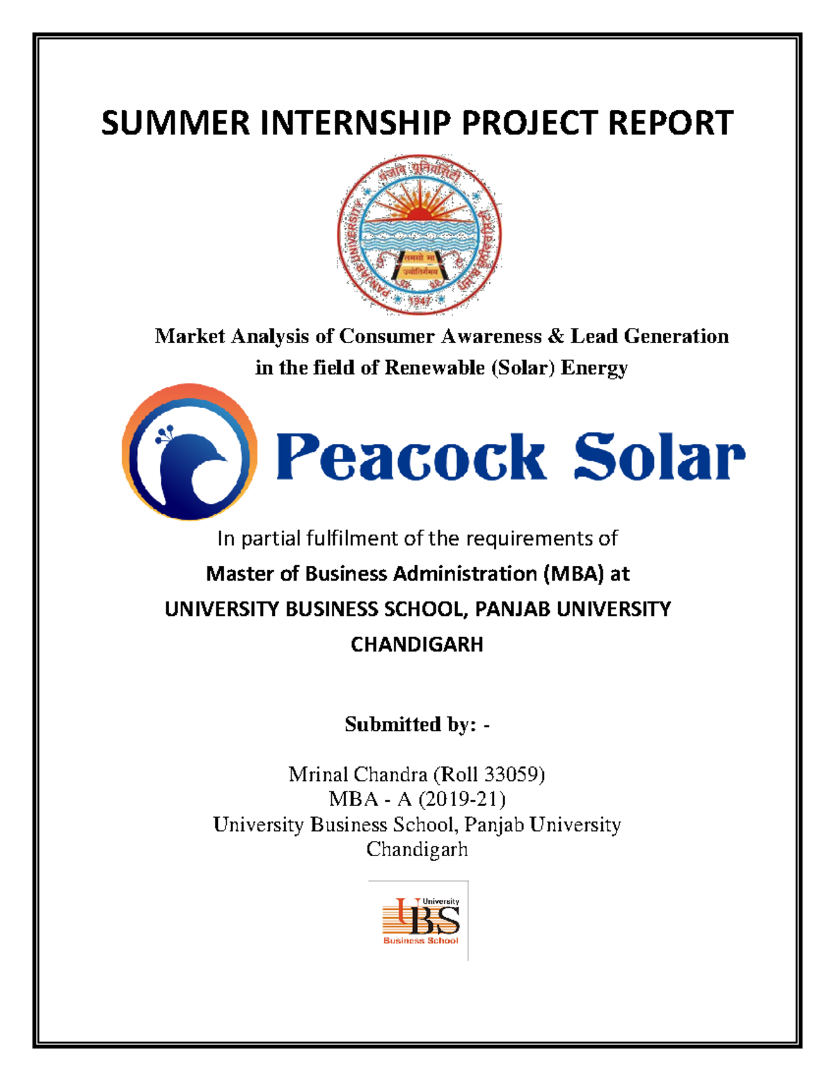 Mrinal Chandra MBA A - SUMMER INTERNSHIP PROJECT REPORT Market Analysis ...