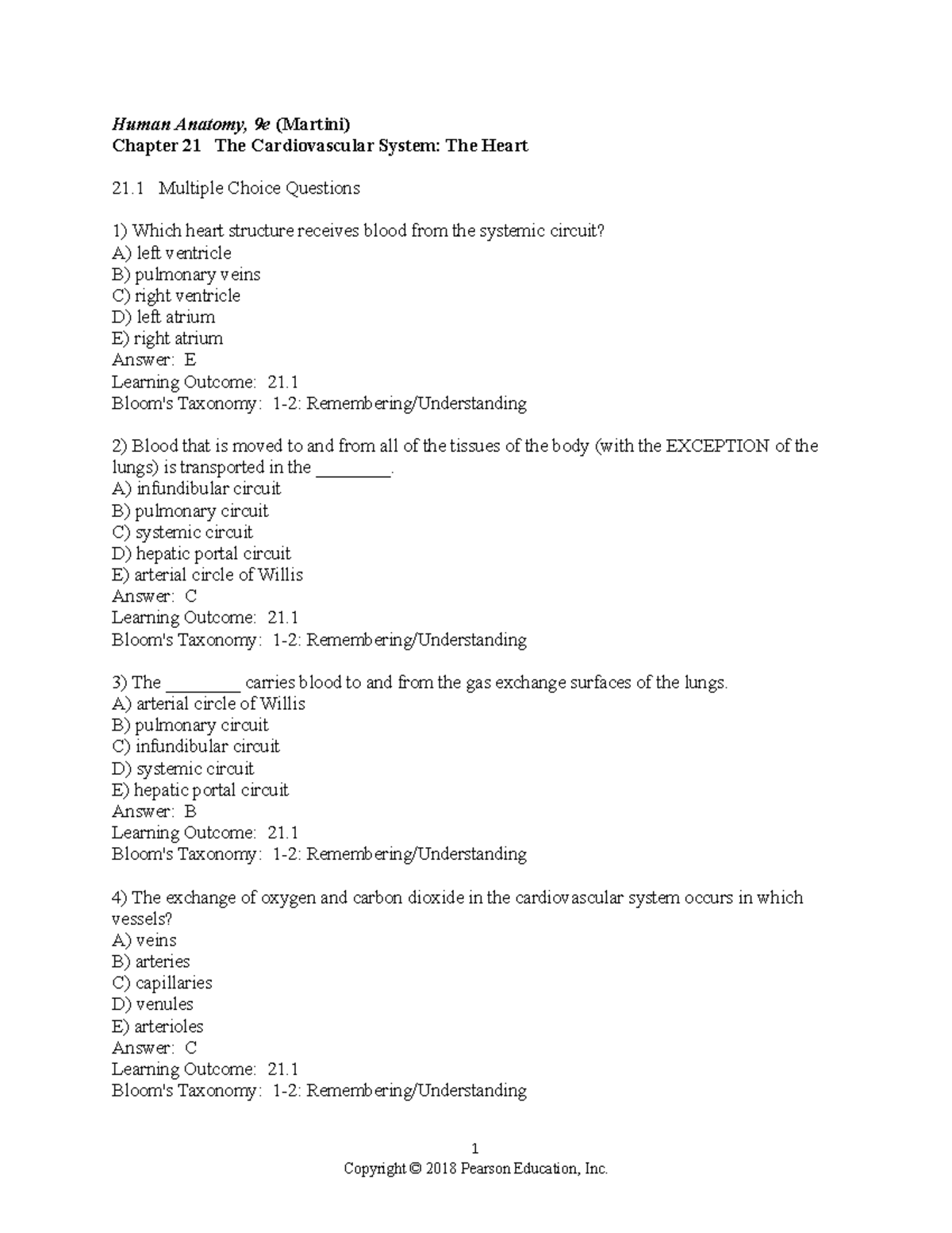 Chapter 21 Heart - study guide CH21 - Human Anatomy, 9e (Martini ...