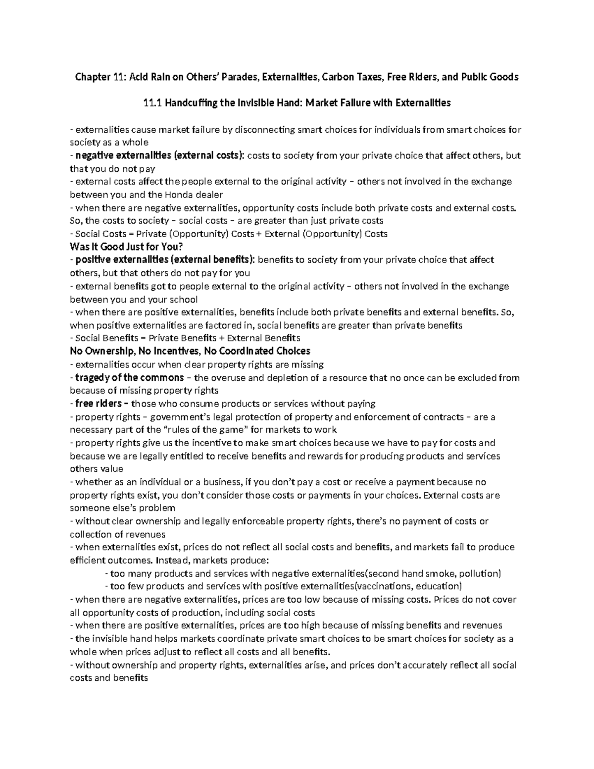 Microeconomics Chapter 11 Notes - Chapter 11: Acid Rain on Others ...