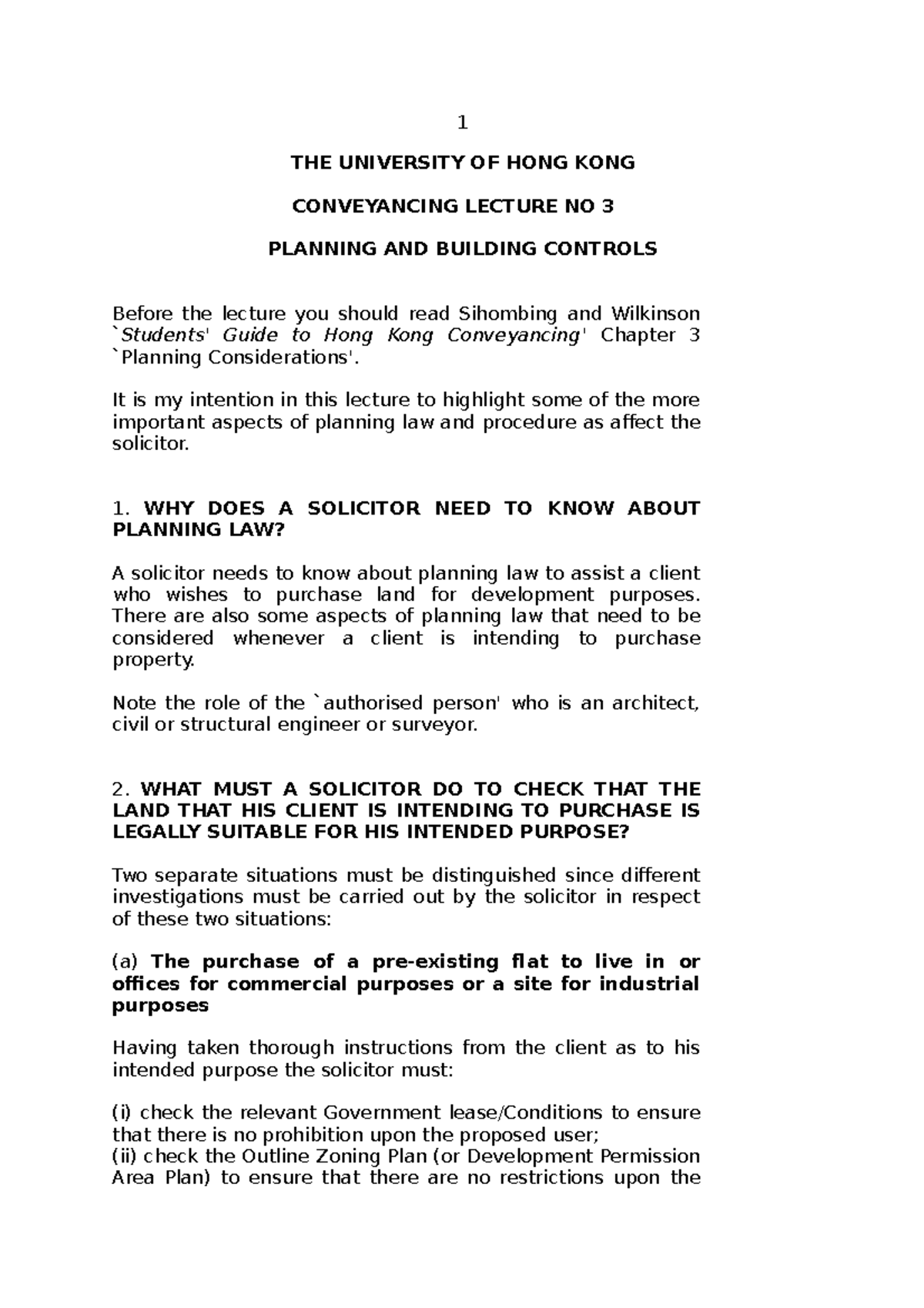 Conlec 3 - notes - Land Law - HKU - StuDocu