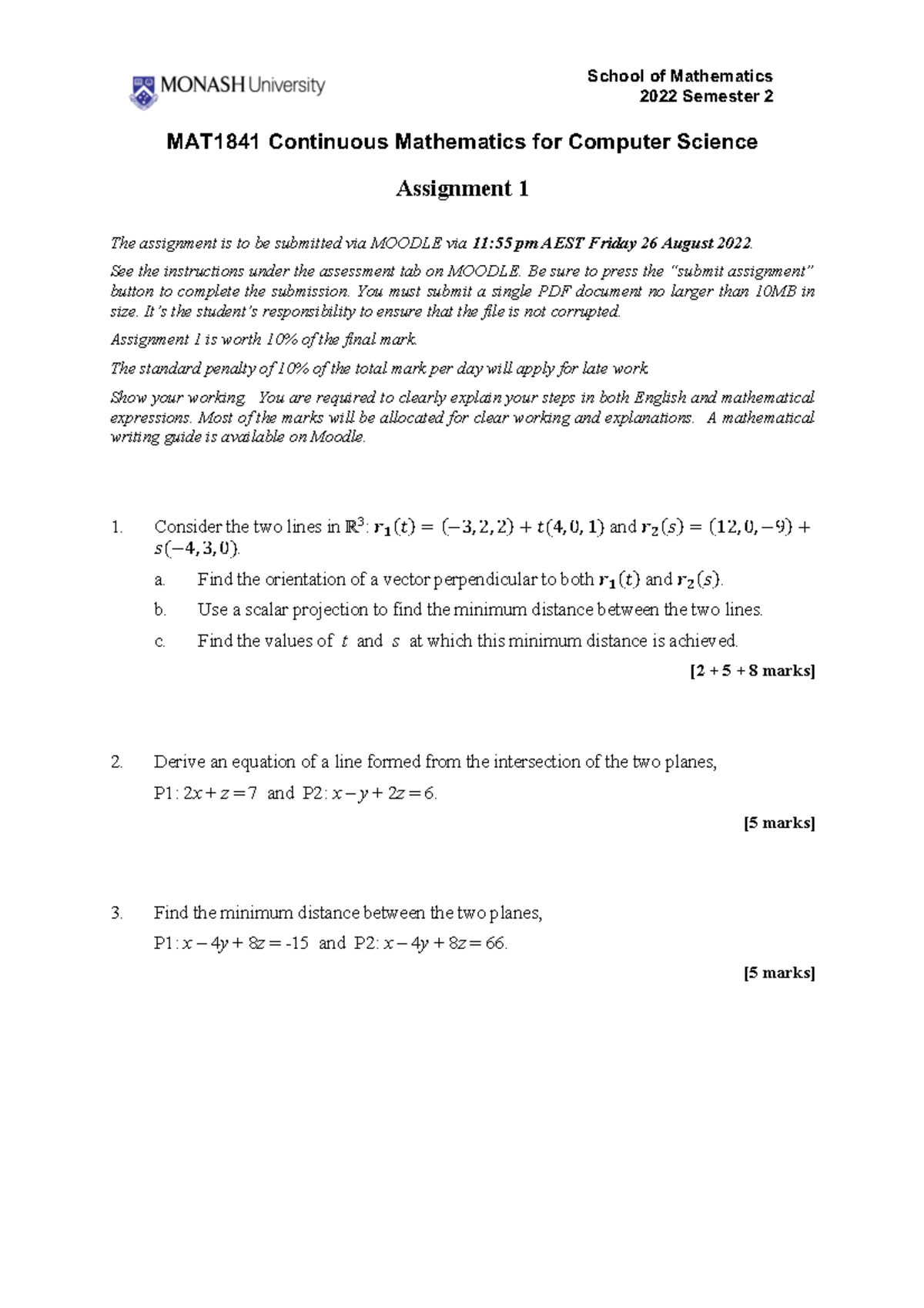 MAT1841 2022 2 Assignment 1 - School of Mathematics 2022 Semester 2 ...
