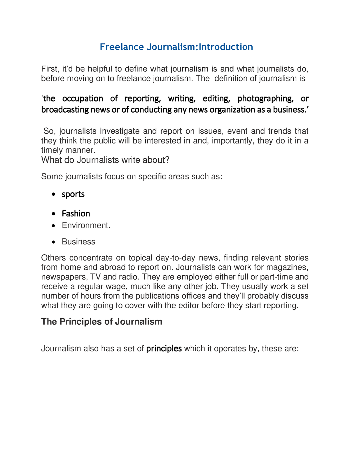 freelance journalism assignments