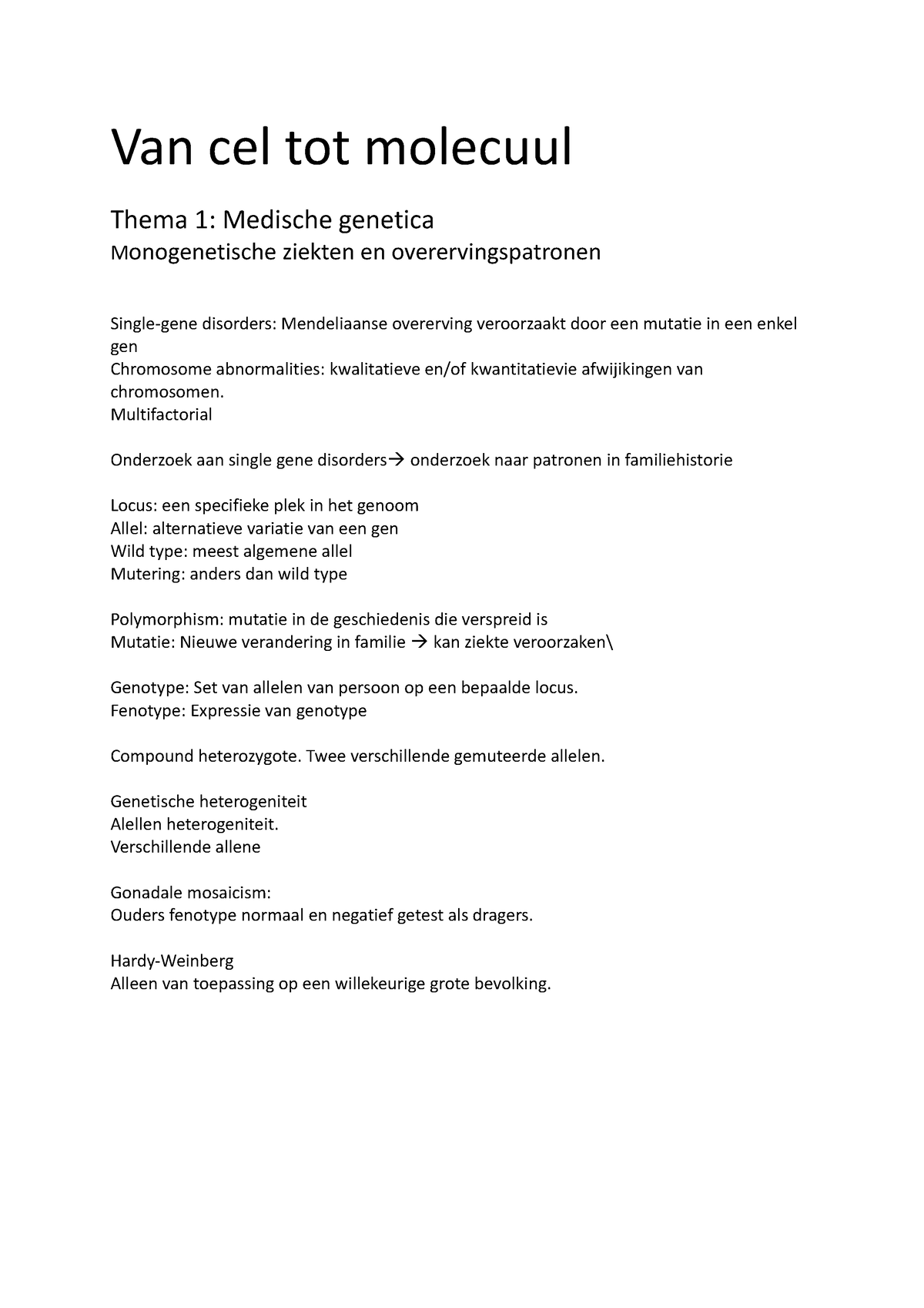 Aantekeningen Van Cel Tot Molecuul Van Cel Tot Molecuul Thema 1