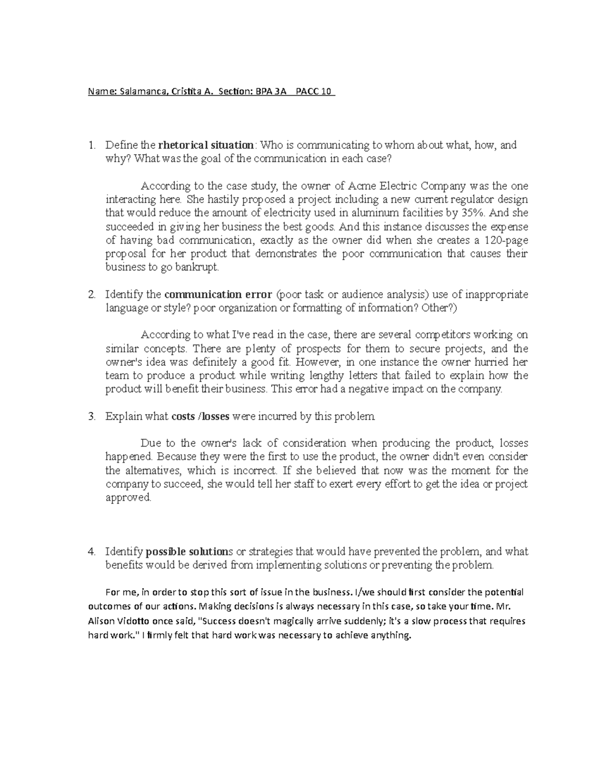 Name Salamanca, Cristita A. Section BPA