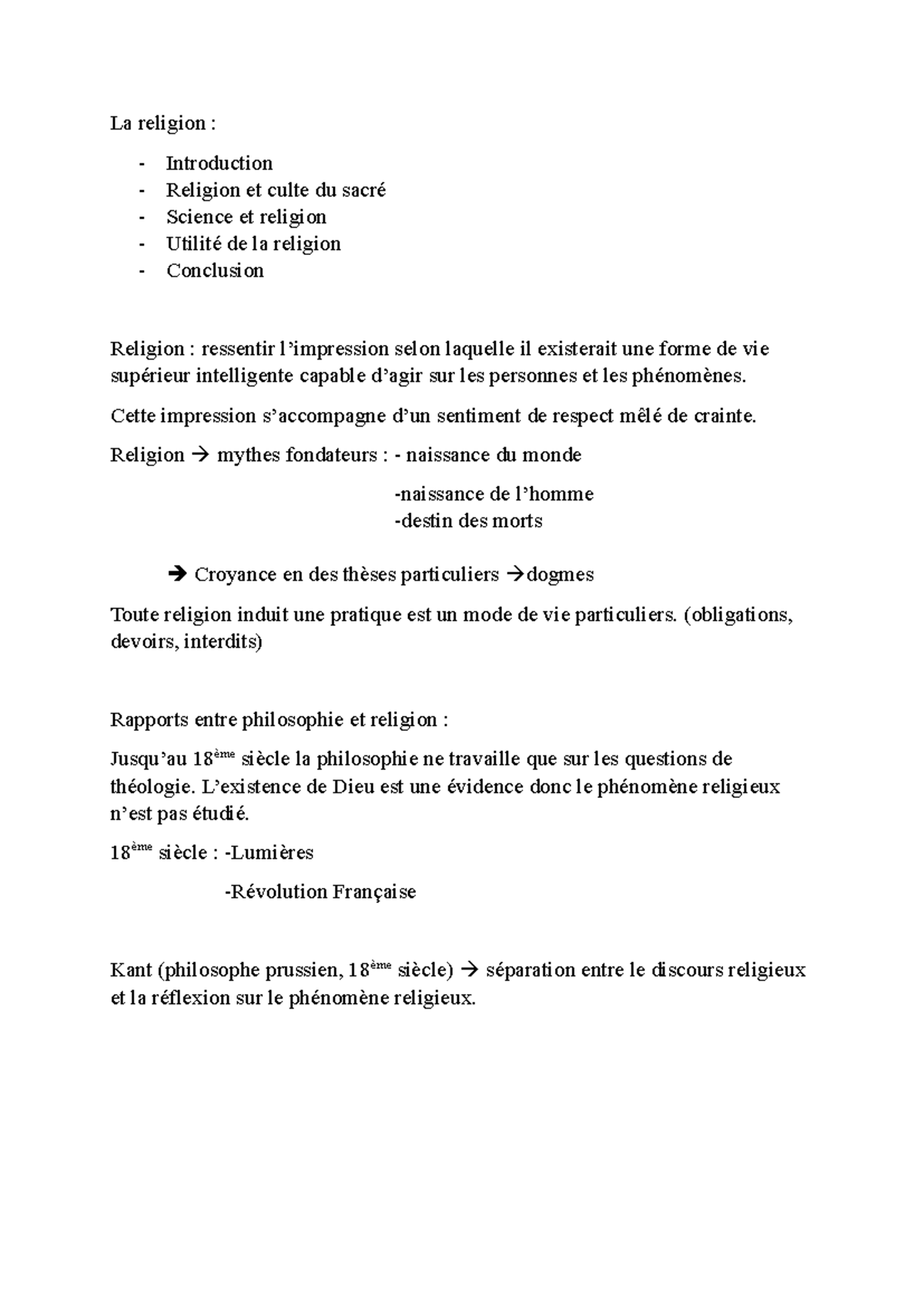 Cour La religion - La religion : - Introduction - Religion et culte du ...