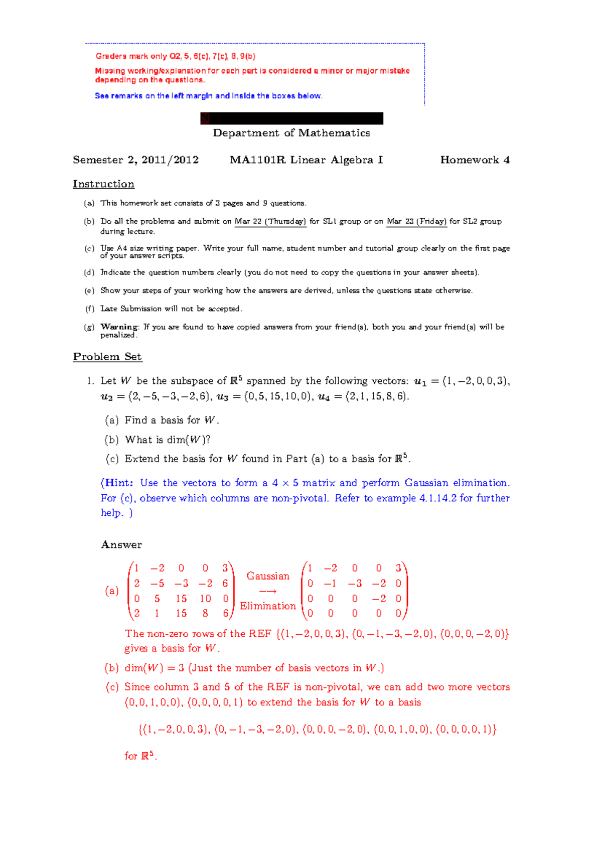 HW4s - Exam Linear Algebra - National University Of Singapore ...