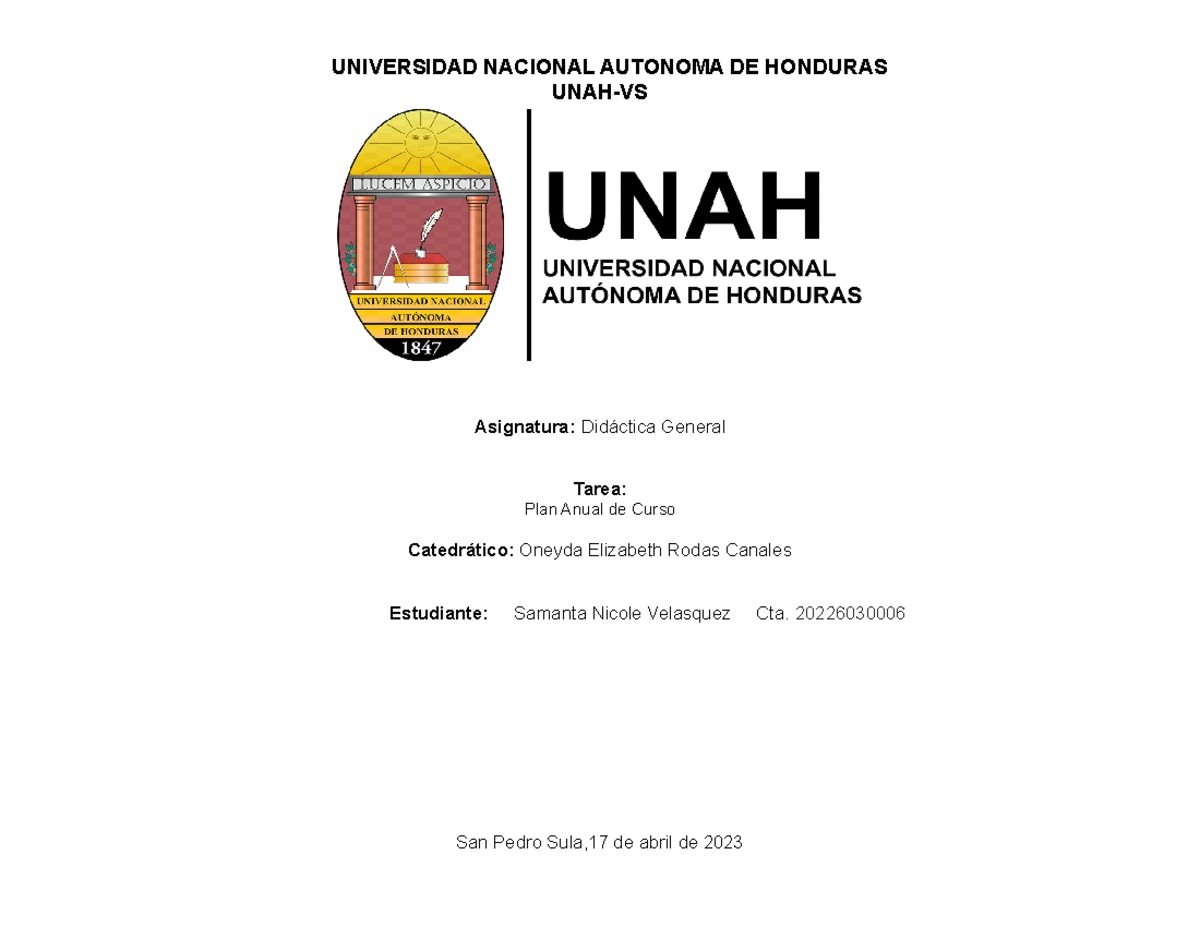 Didi Didactica Dejklñ Universidad Nacional Autonoma De Honduras Unah Vs Asignatura Didáctica 5037