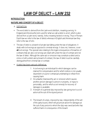 Elements of Delict - Notes - POST GRADUATE DIPLOMA IN SPORTS MANAGEMENT ...