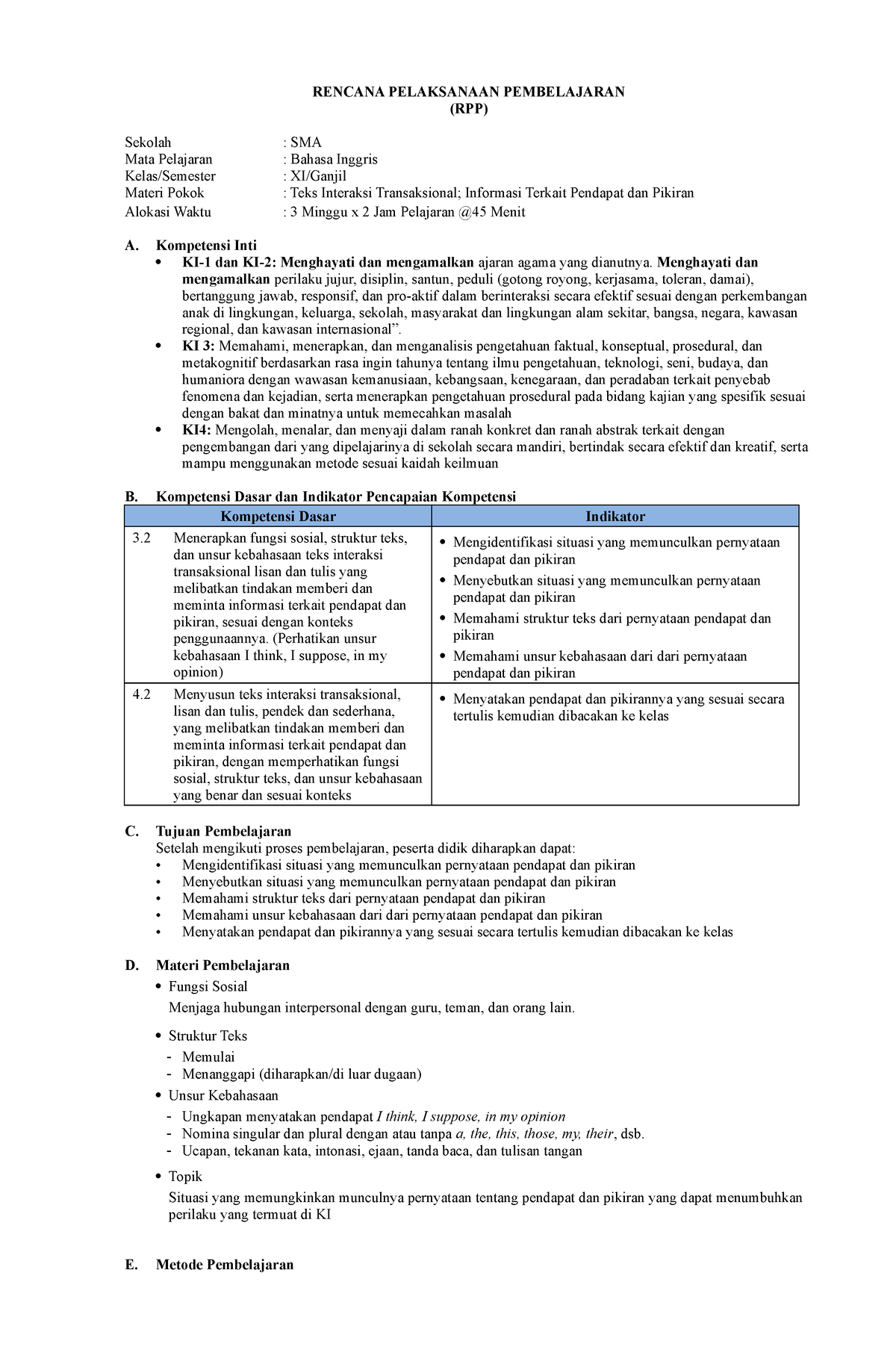 12. RPP 2 - English Lesson Plan - RENCANA PELAKSANAAN PEMBELAJARAN (RPP ...