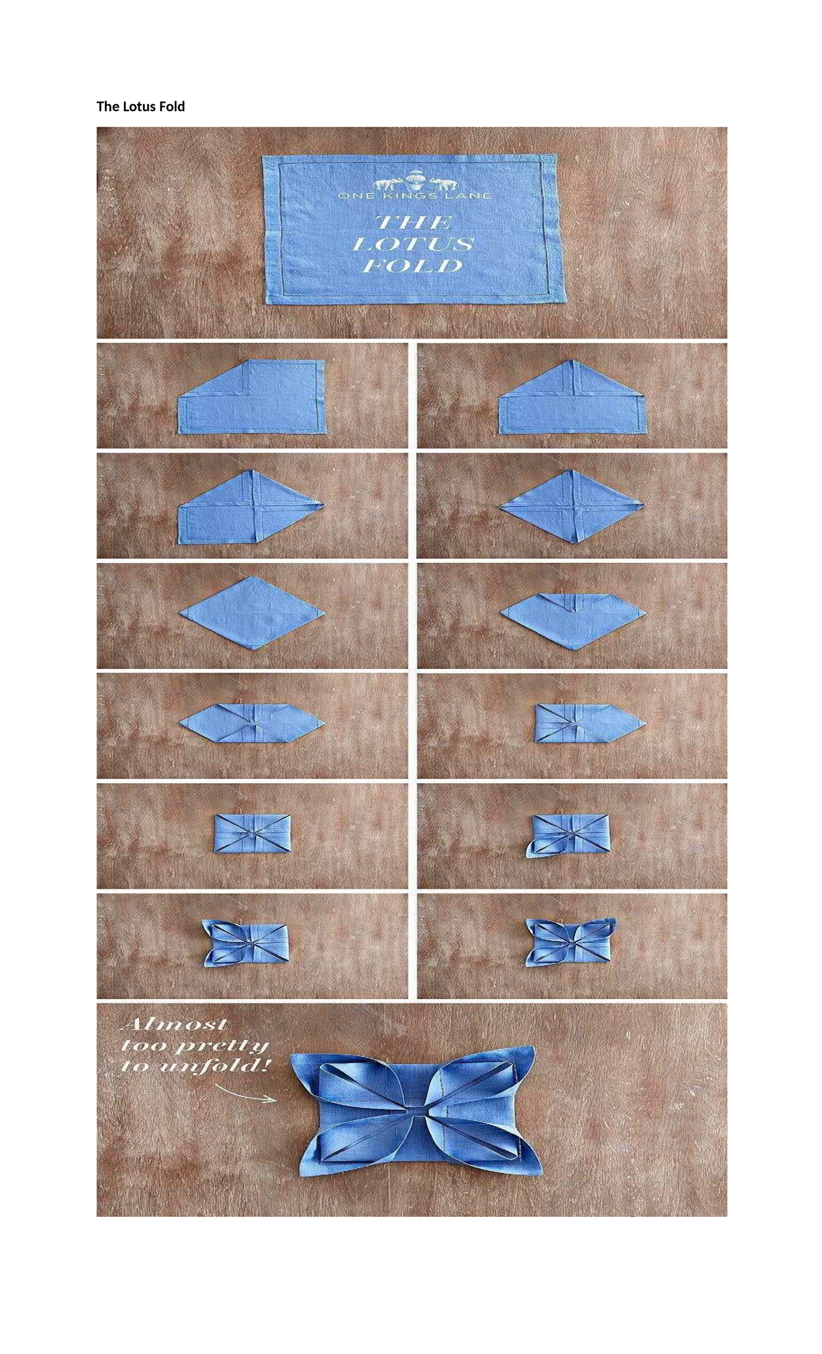 Table napkin folding - FBS notes - BS Hospitality Management - The ...