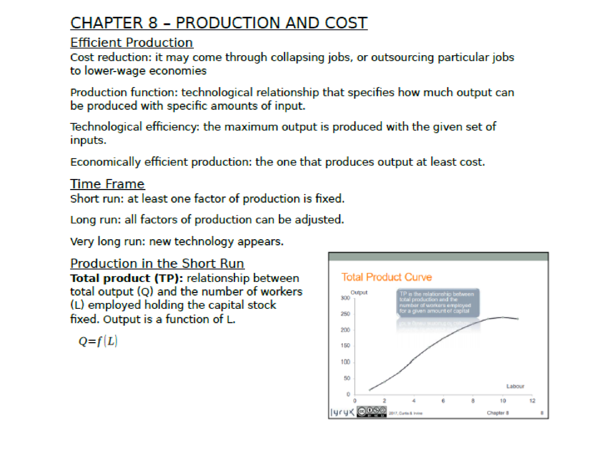 Chapter 8 - Production And Costs - ECON 201 - Studocu