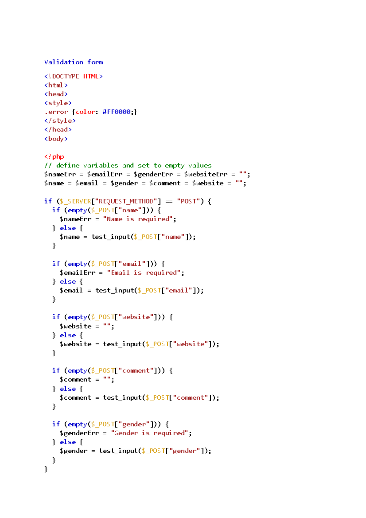 Validation form - This the study materail abount PHP form - Validation ...