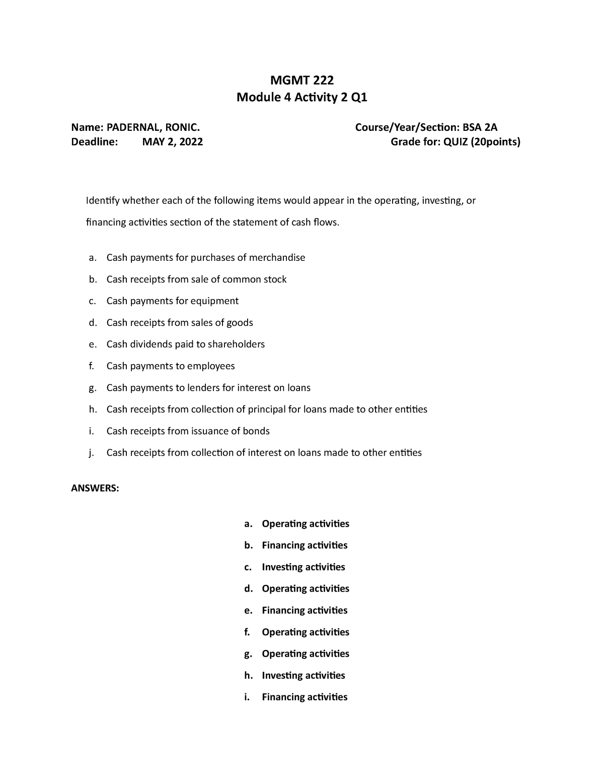 Module 4 Activity 2 Q1-MGMT 222- Padernal-BSA 2A - MGMT 222 Module 4 ...