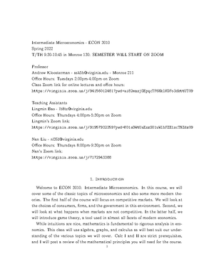 ECON 3010 Intermediate Microeconomics - 2 Supply Quantity supplied ...