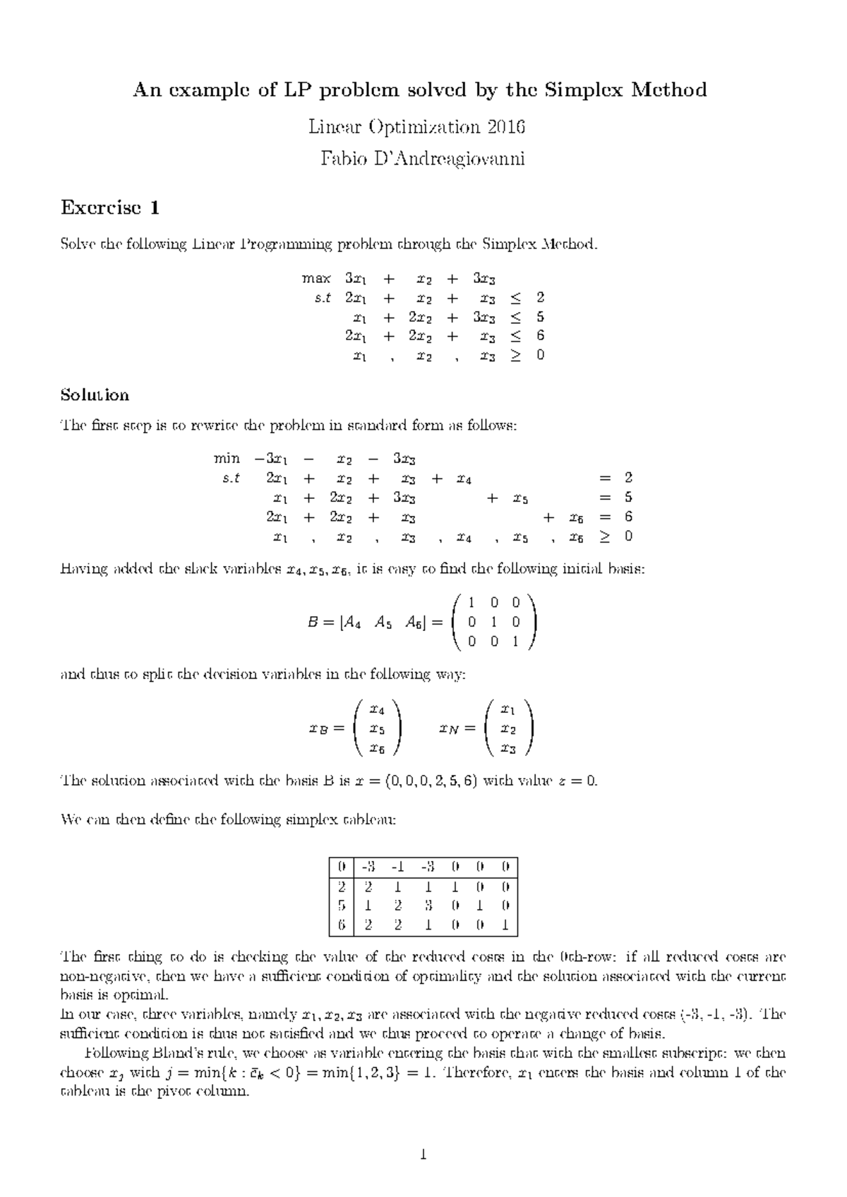 Simplex Method example Exercise - An example of LP problem solved by ...