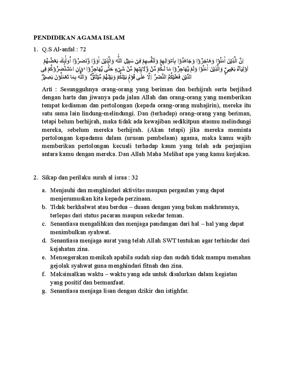 Pendidikan Agama Islam - Soal Dan Jawaban - PENDIDIKAN AGAMA ISLAM Q Al ...