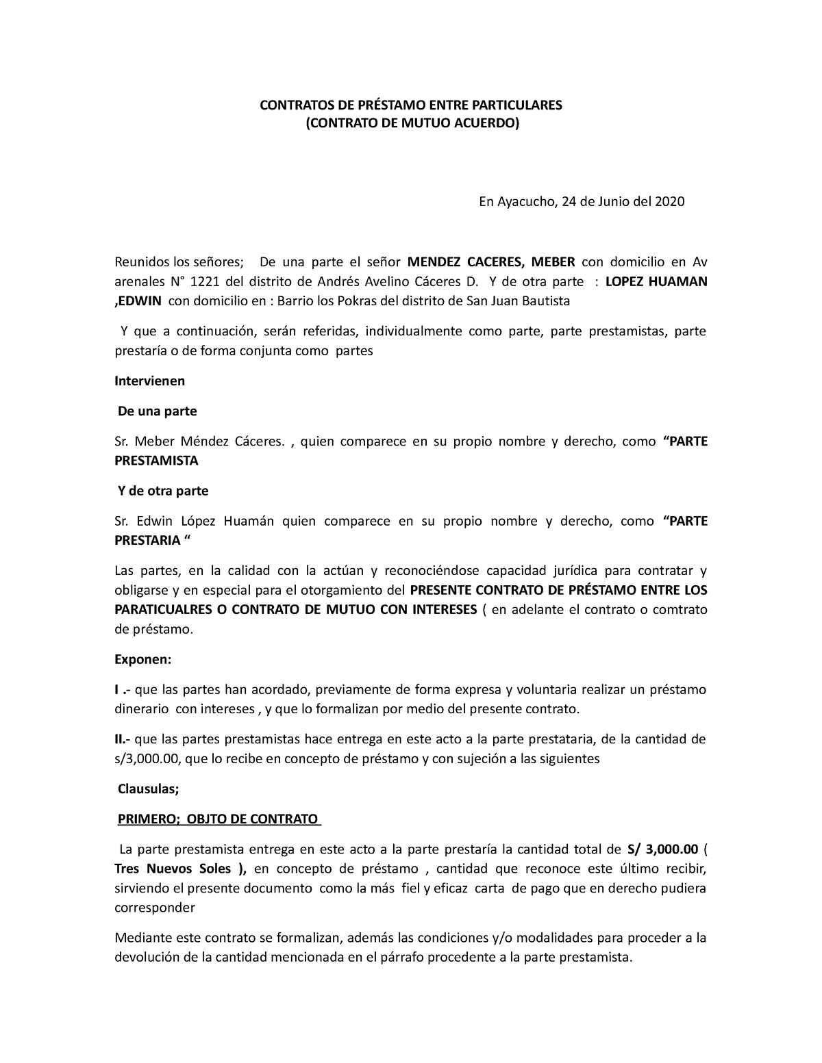 Contrato De Prestamo Contratos De PrÉstamo Entre Particulares Contrato De Mutuo Acuerdo En 9962