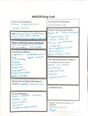 Aspirin drug card - NSG520 - NSG 520 Drug Card Patient Teaching and ...