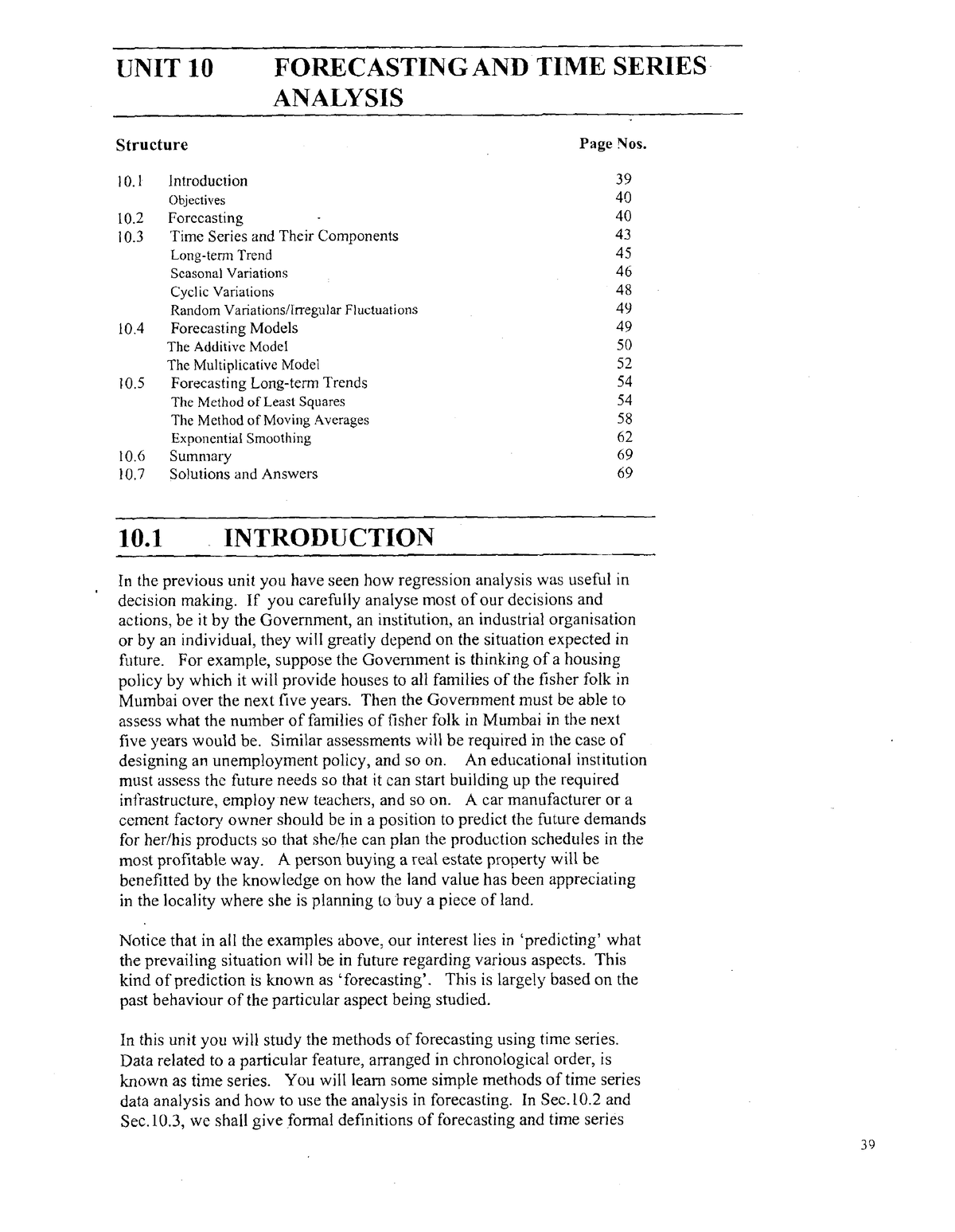 Forecasting AND TIME Series Notes - UNIT 10 FORECASTING AND TIME SERIES ...