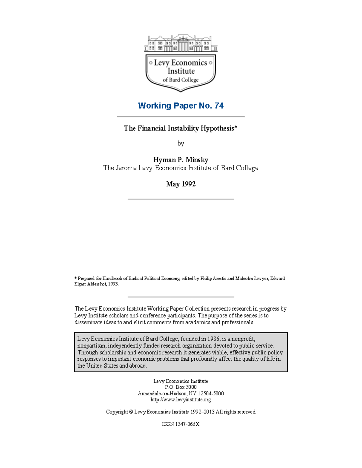 Wp74 - sđá - Working Paper No. 74 The Financial Instability Hypothesis ...