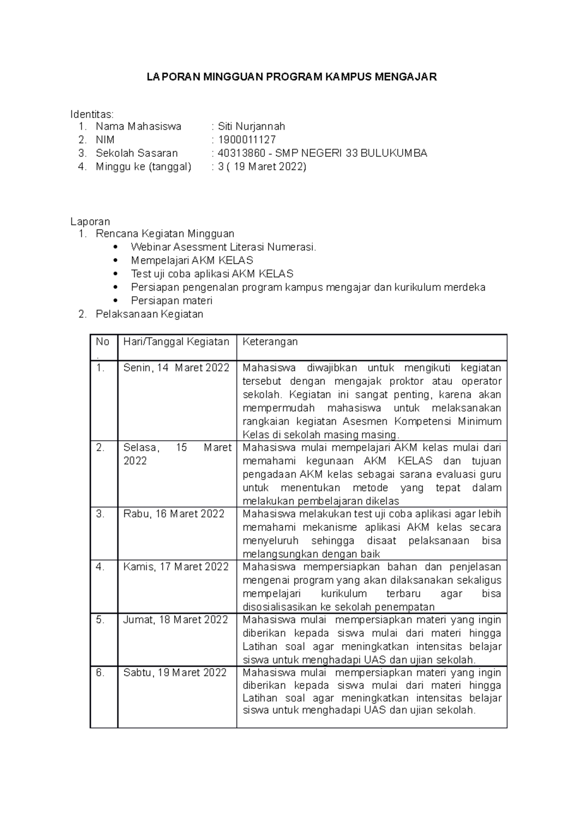 Laporan Minggu Ke-3 Mahasiswa Kampus Mengajar - LAPORAN MINGGUAN ...