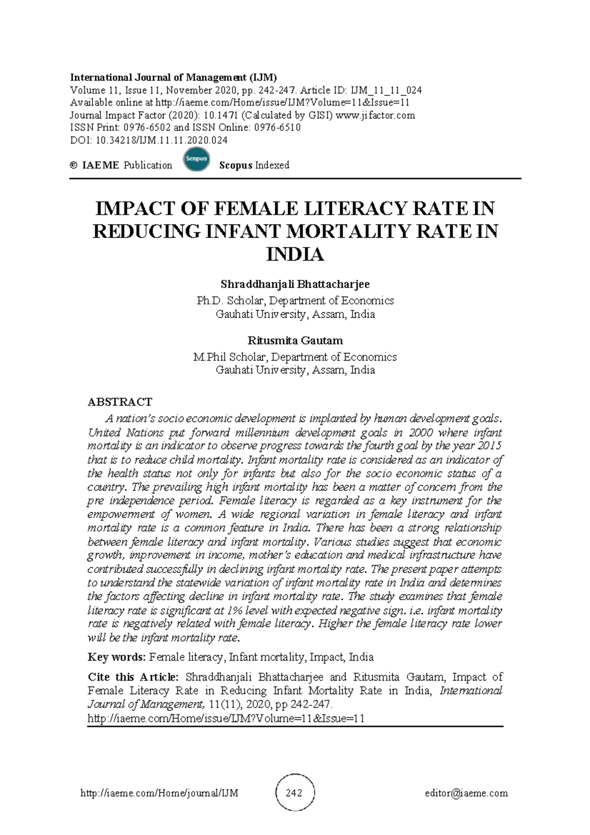 Impact OF Female Literacy RATE IN Reduci - International Journal of ...