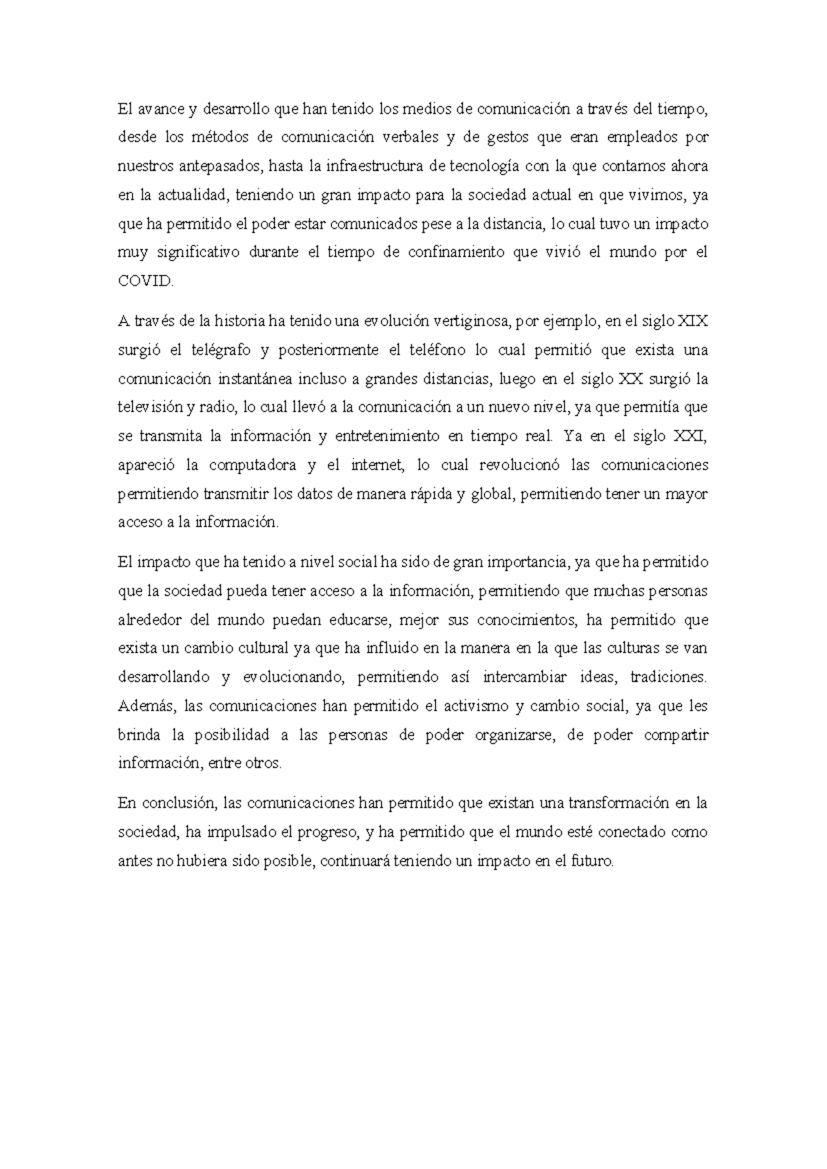 El avance y desarrollo de la comunicacion - El avance y desarrollo que ...
